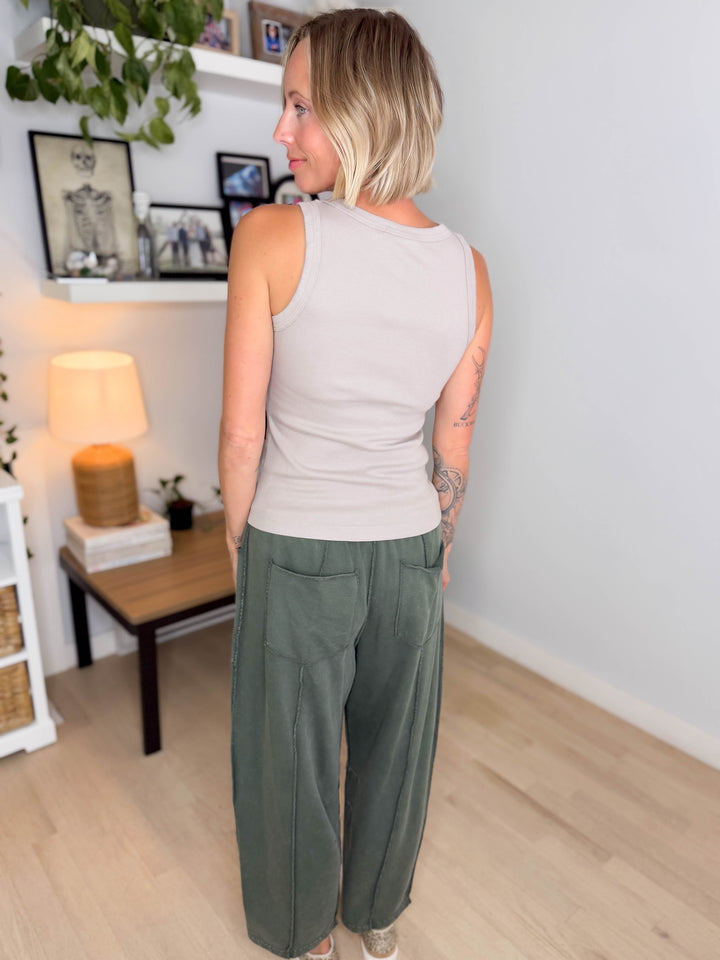 Lunelle Garment Dyed Round Neck Tank- GREIGE