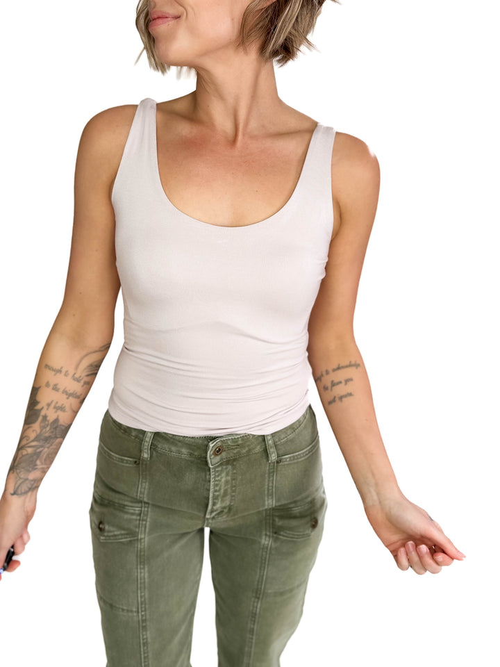 Lucy Scoop Neck Jersey Tank- STONE-FINAL SALE