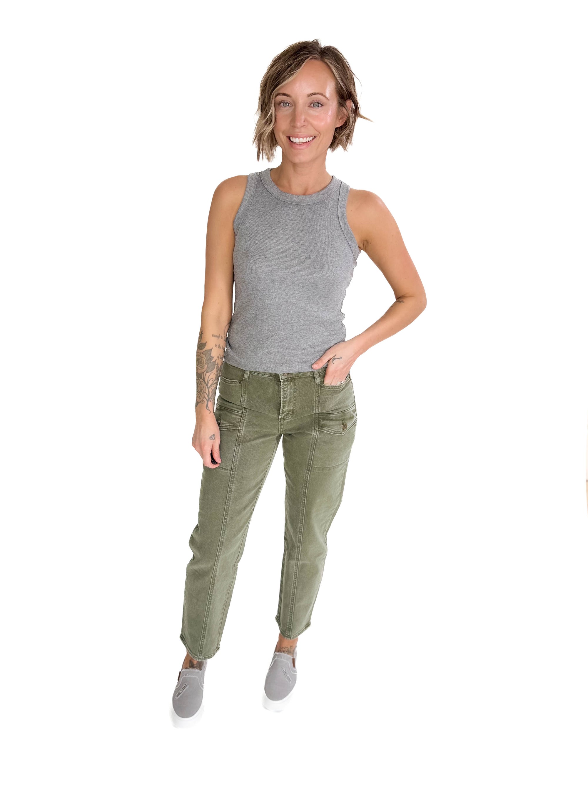 Chrissy Sleeveless Ribbed Tank- HEATHER GREY