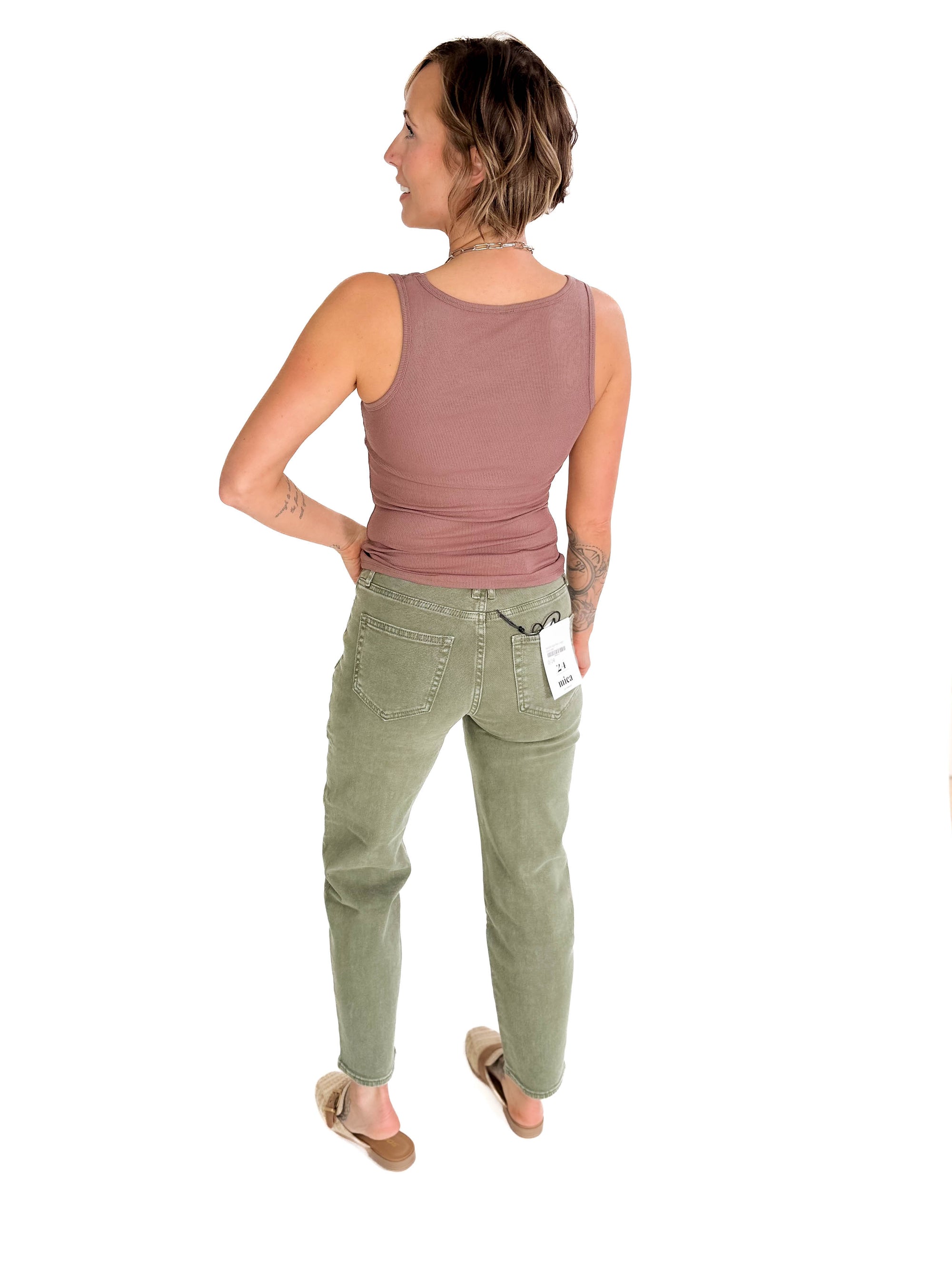 MONO B Karen Square Neck Ribbed Tank- DEEP TAUPE