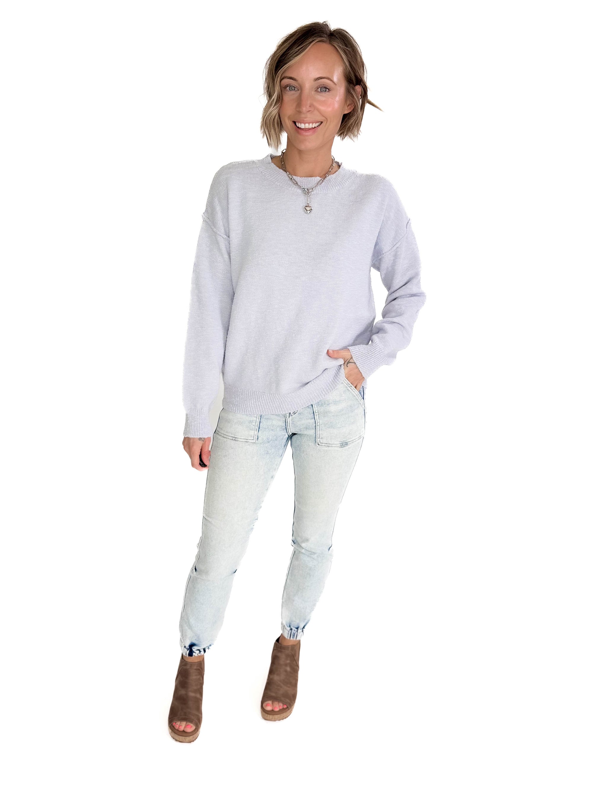 Kiera Drop Shoulder Cotton Sweater- BABY BLUE