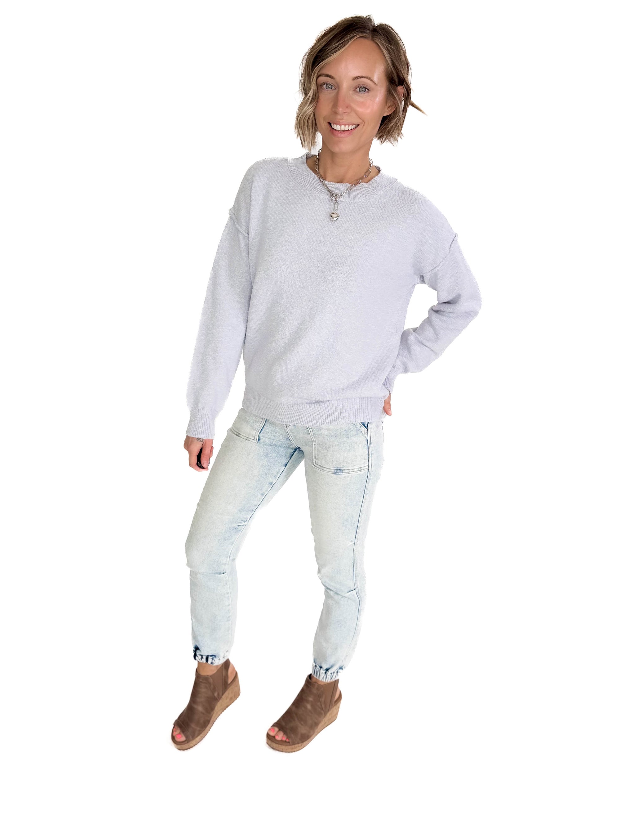 Kiera Drop Shoulder Cotton Sweater- BABY BLUE