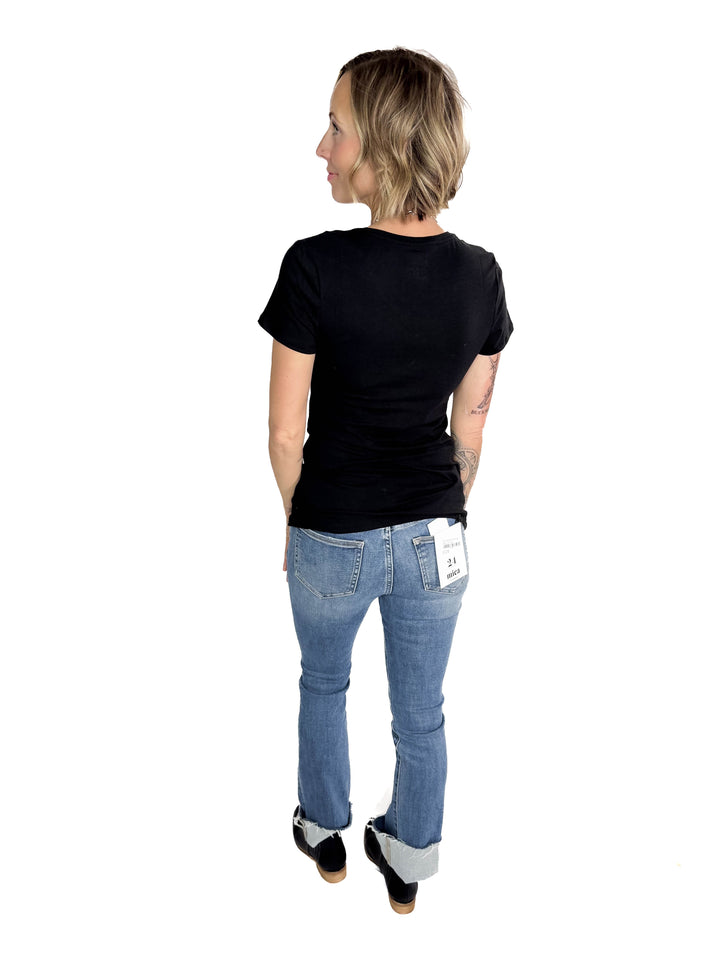 Alder Stretch Cotton V-Neck Tee- BLACK