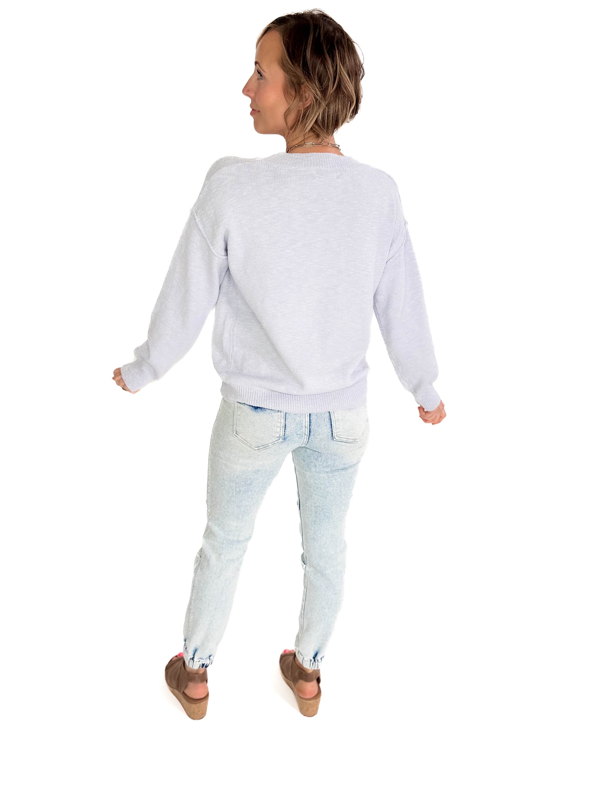 Kiera Drop Shoulder Cotton Sweater- BABY BLUE