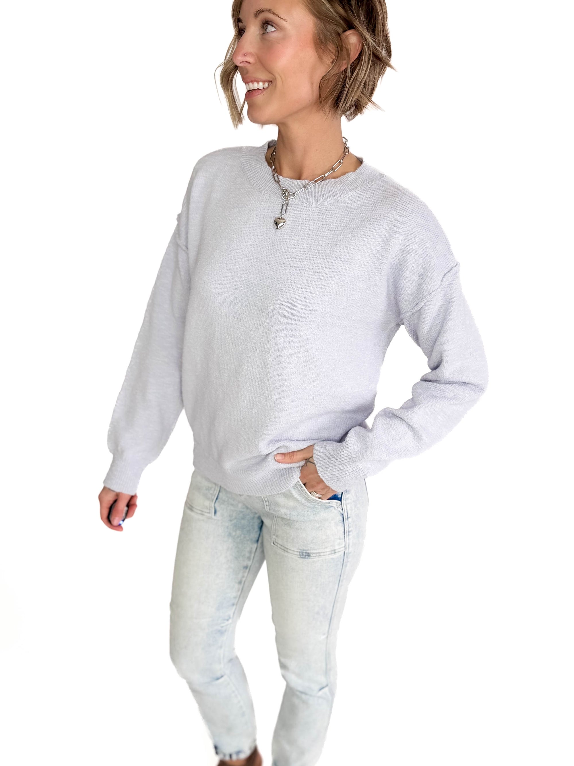 Kiera Drop Shoulder Cotton Sweater- BABY BLUE