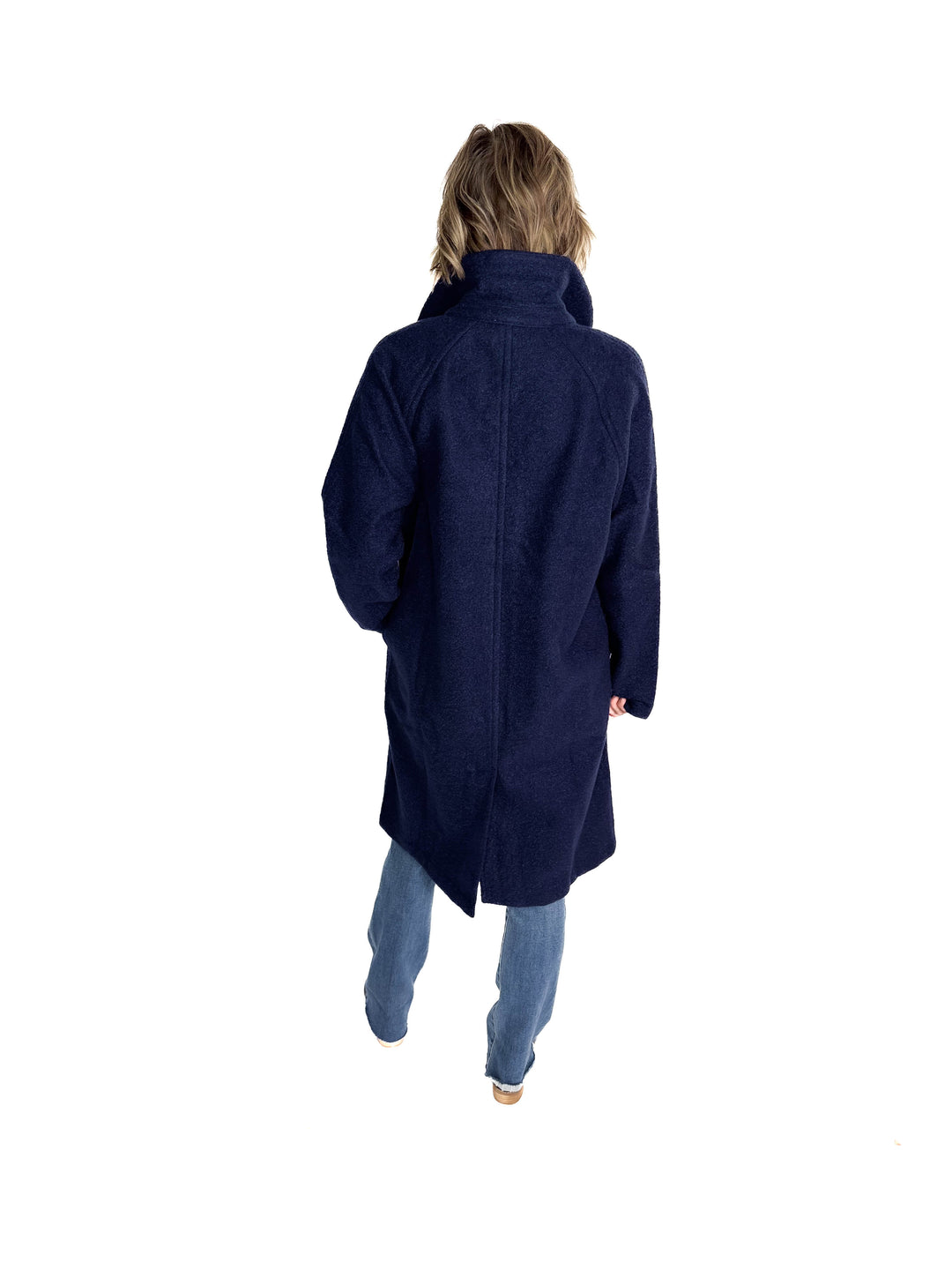 Frosty Boucle Long Button Coat- NAVY