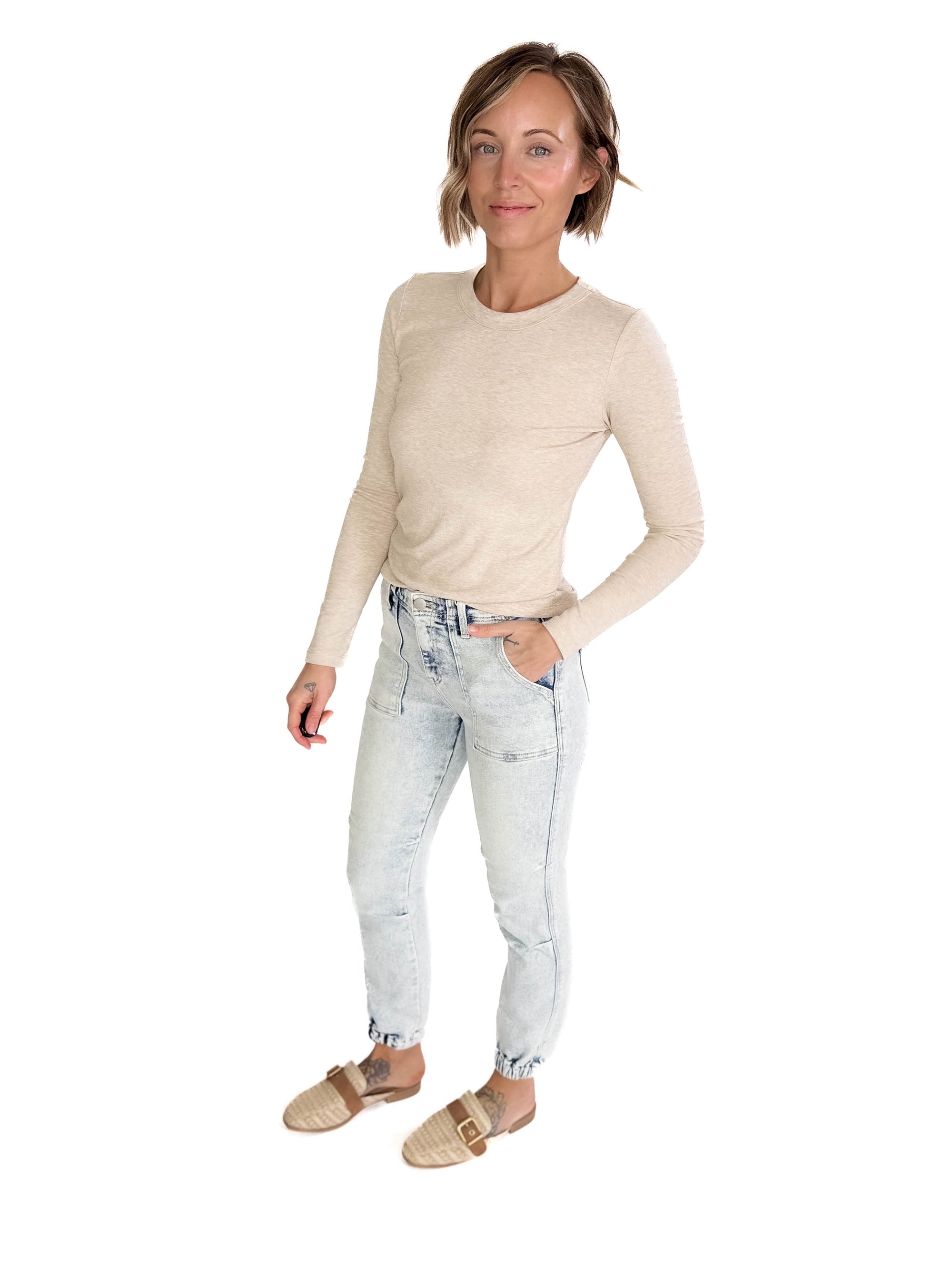 Samantha Round Neck Long Sleeve- OATMEAL