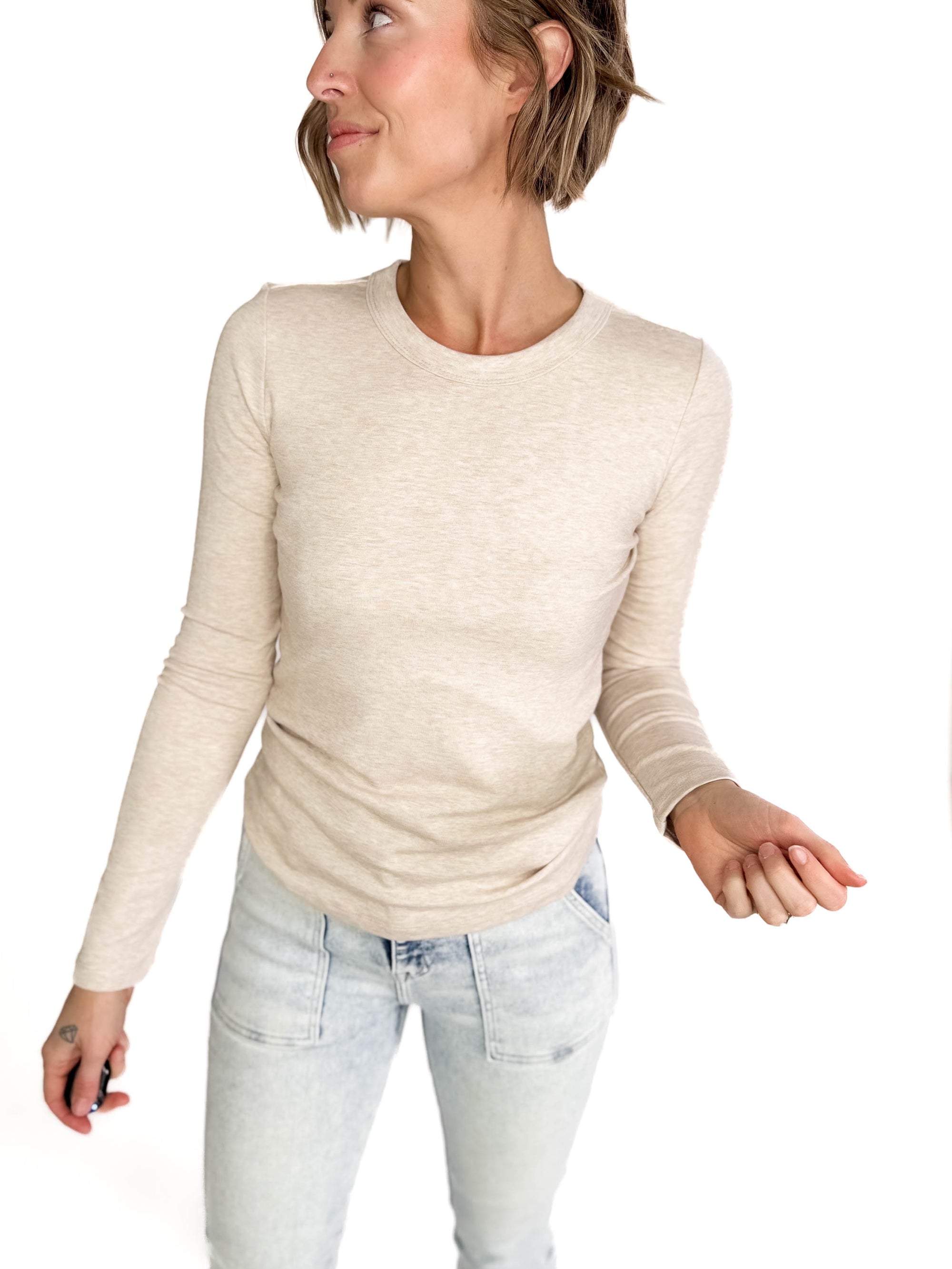 Samantha Round Neck Long Sleeve- OATMEAL