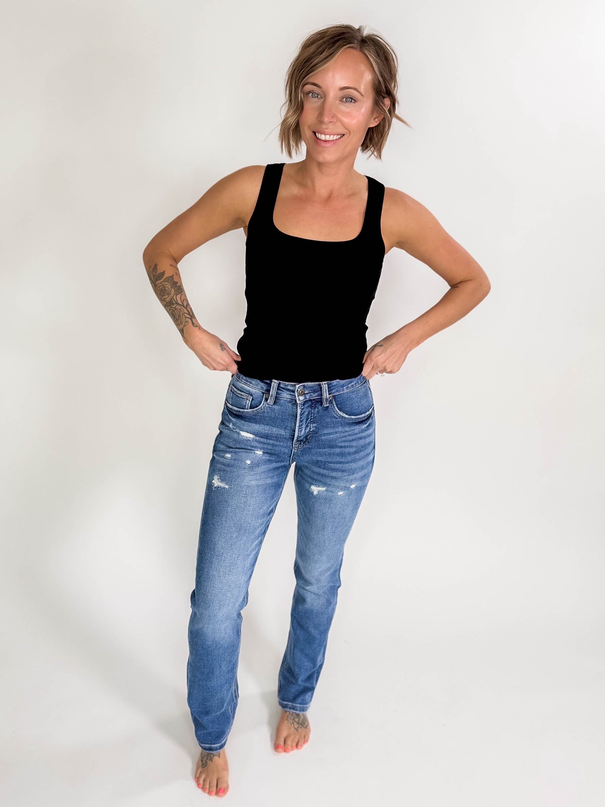 MICA DENIM Tropics High Rise Slim Straight Leg Jean- MEDIUM WASH