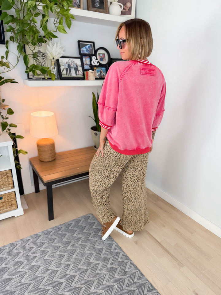 Alaina 1/2 Sleeve Pullover- BOHO RED