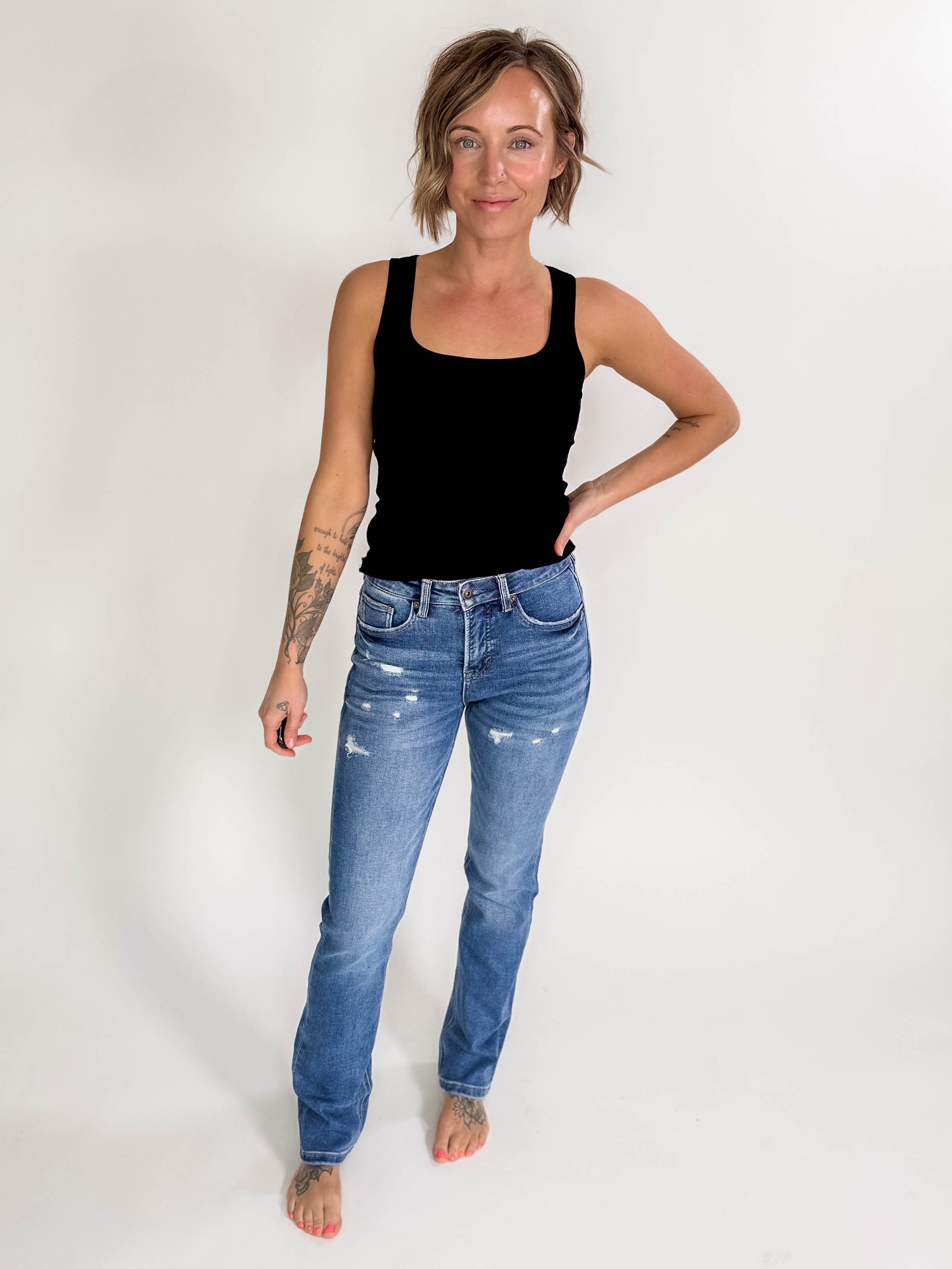 MICA DENIM Tropics High Rise Slim Straight Leg Jean- MEDIUM WASH