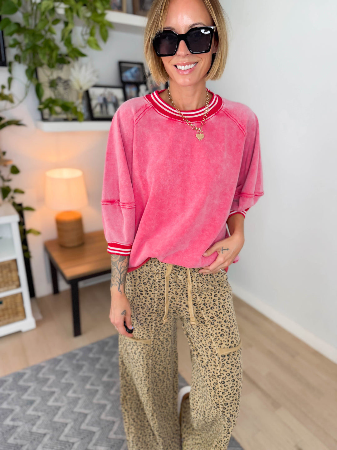 Alaina 1/2 Sleeve Pullover- BOHO RED