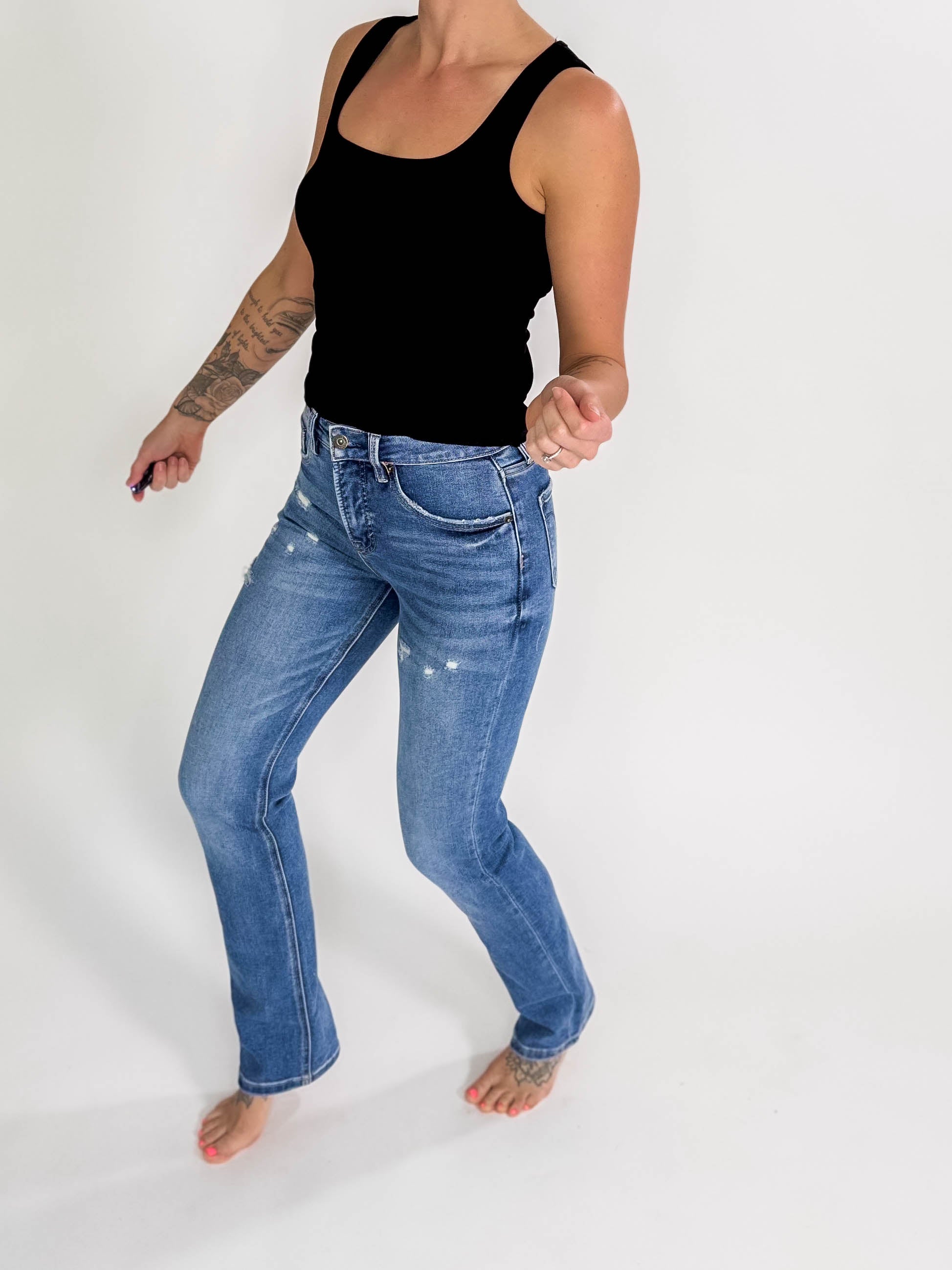 MICA DENIM Tropics High Rise Slim Straight Leg Jean- MEDIUM WASH