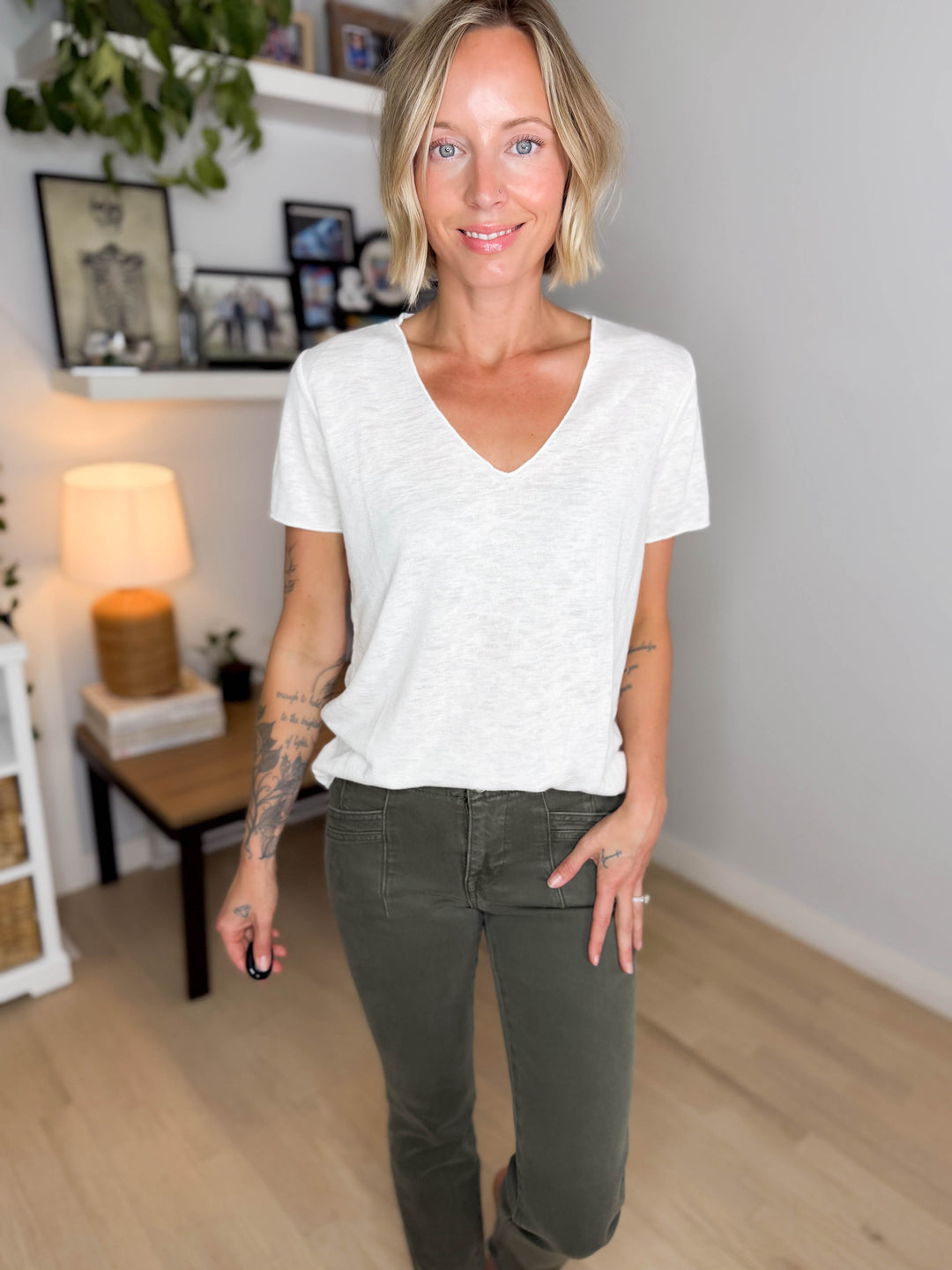 Charlie Slub Scoop Neck Tee- IVORY