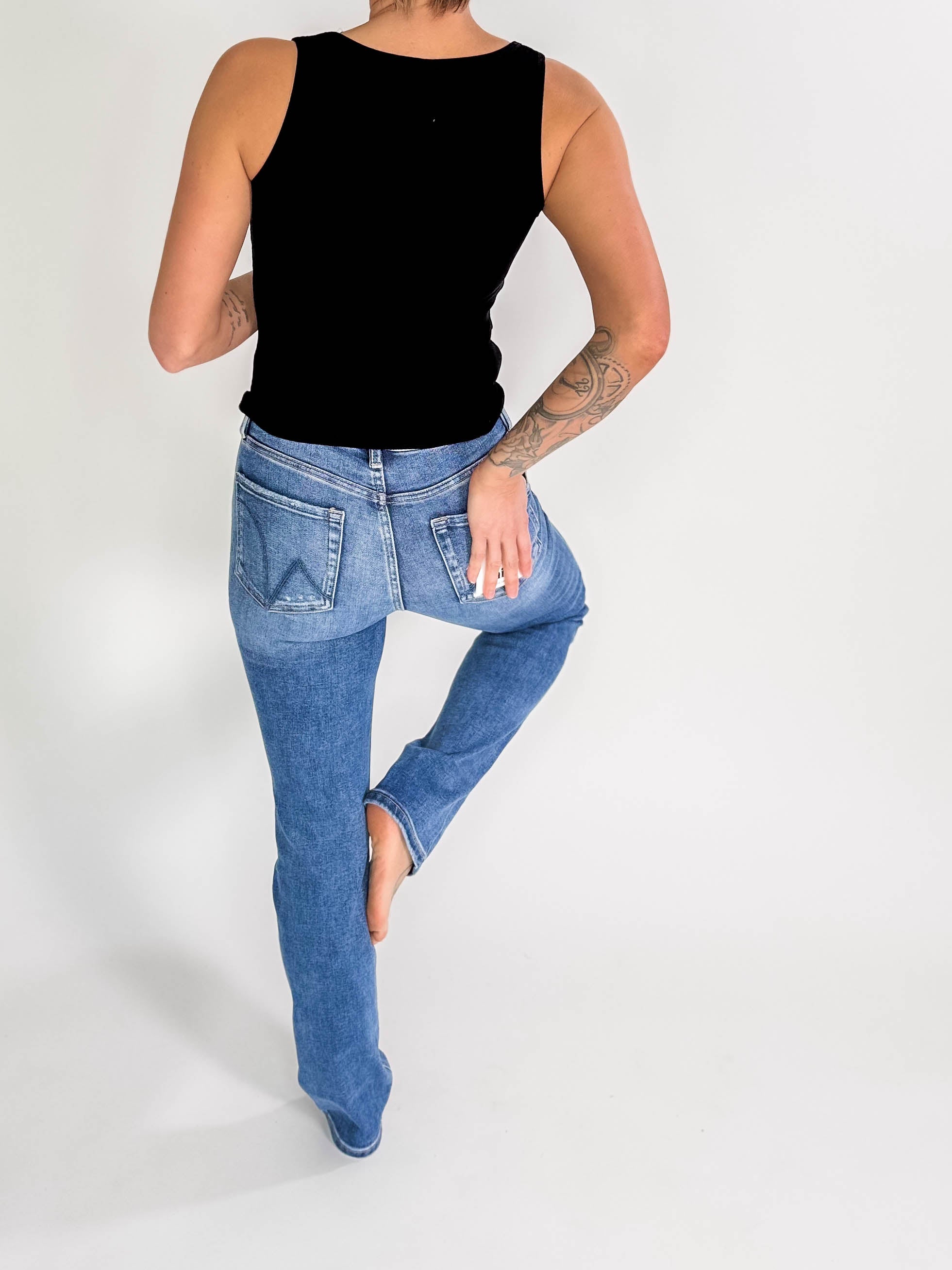 MICA DENIM Tropics High Rise Slim Straight Leg Jean- MEDIUM WASH