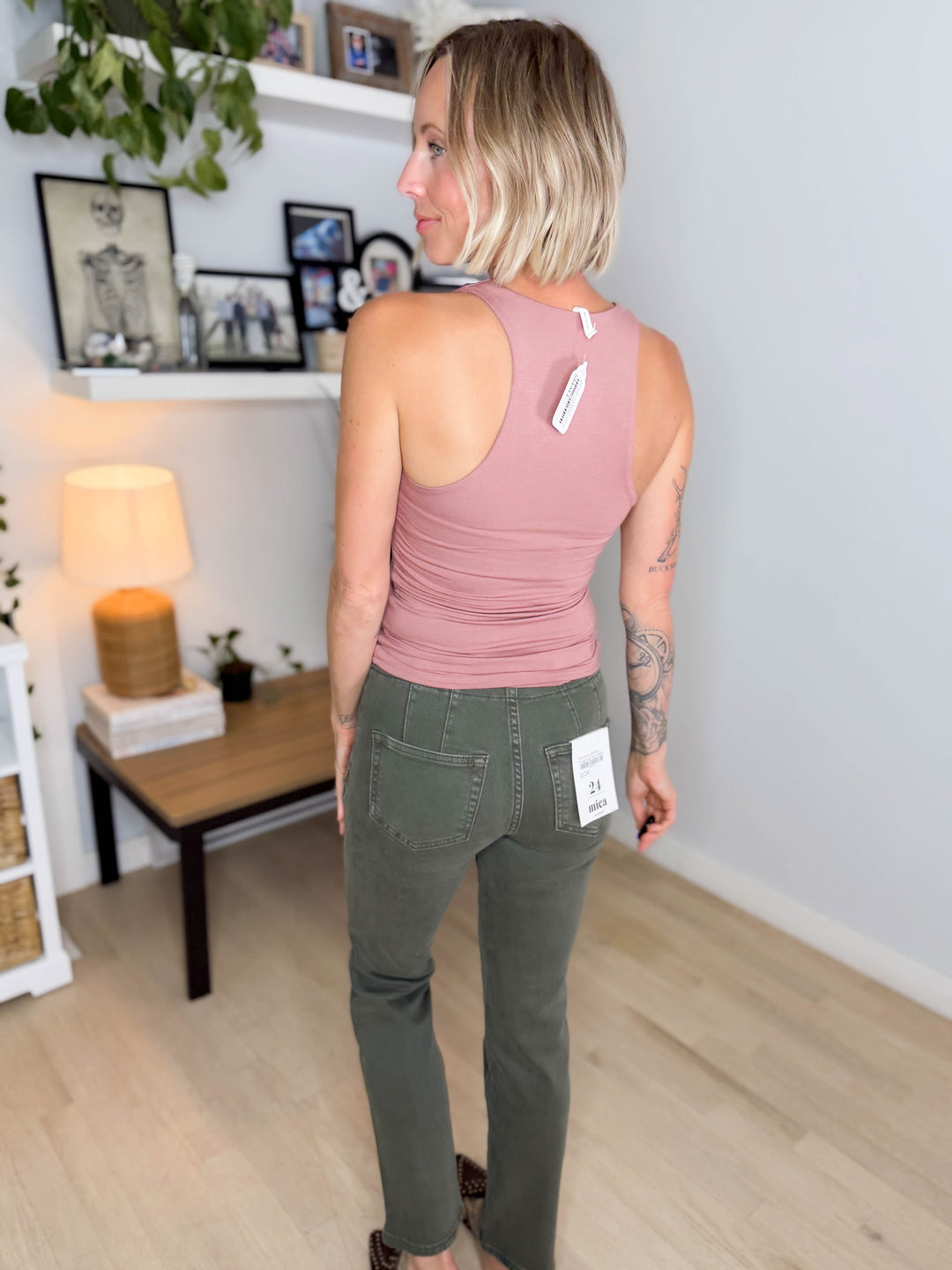 Sandra Doubled Lined V-Neck Racerback Tank- DARK MAUVE