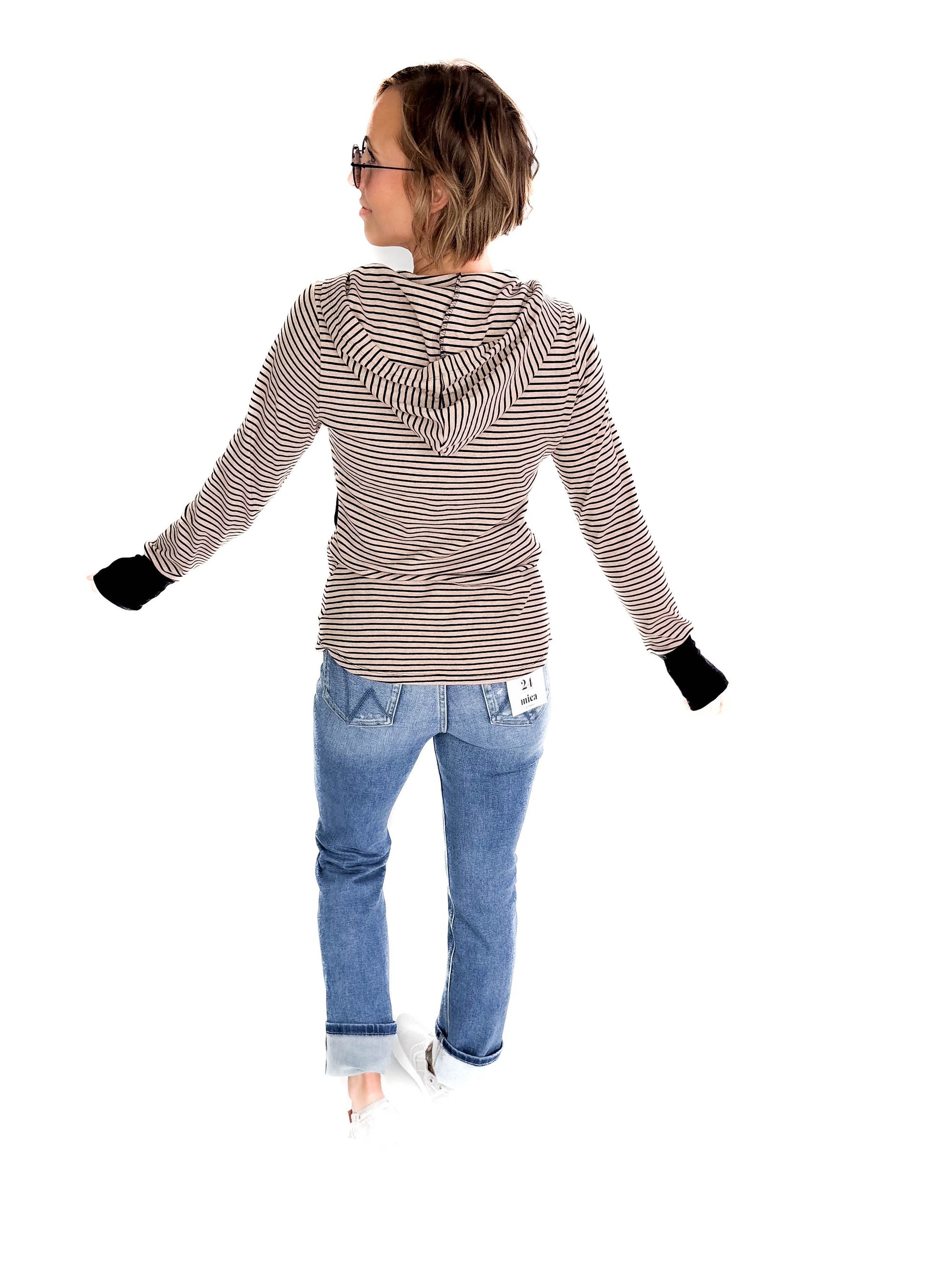 Juniper Henley Ribbed Hooded Top- MOCHA