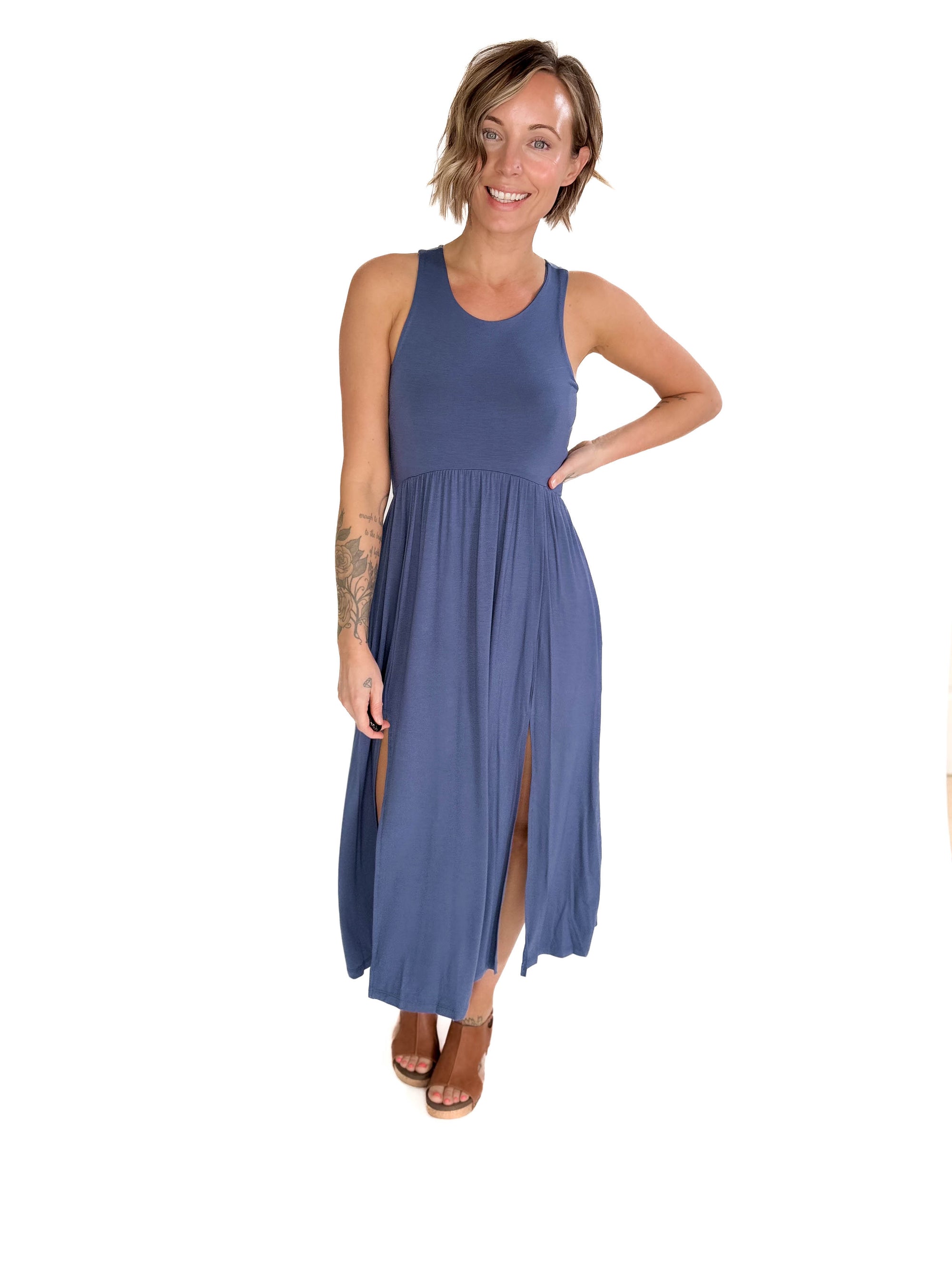 Beverly Side Slit Midi Dress- MODERN NAVY