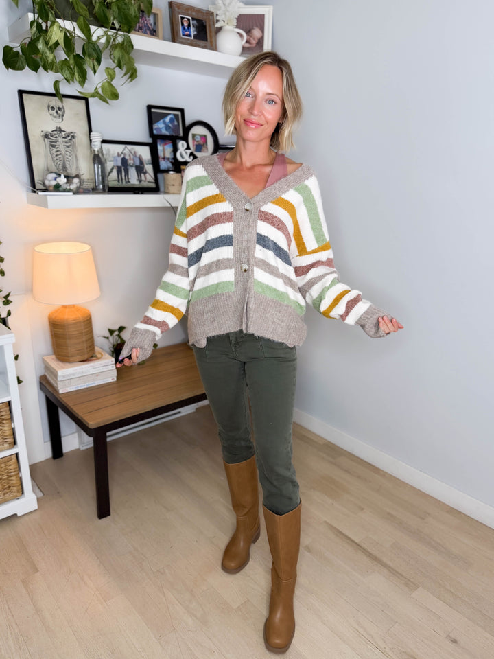 Winter Haven Button Down Cardigan- MULTI STRIPE