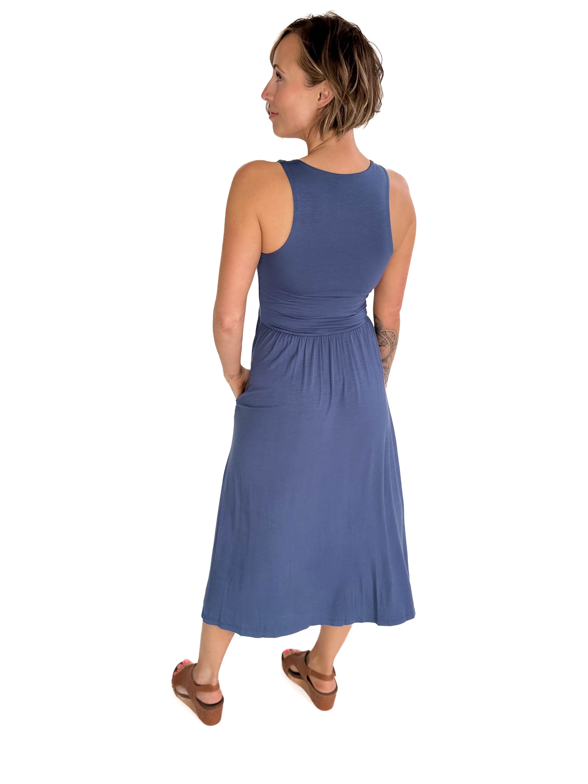 Beverly Side Slit Midi Dress- MODERN NAVY