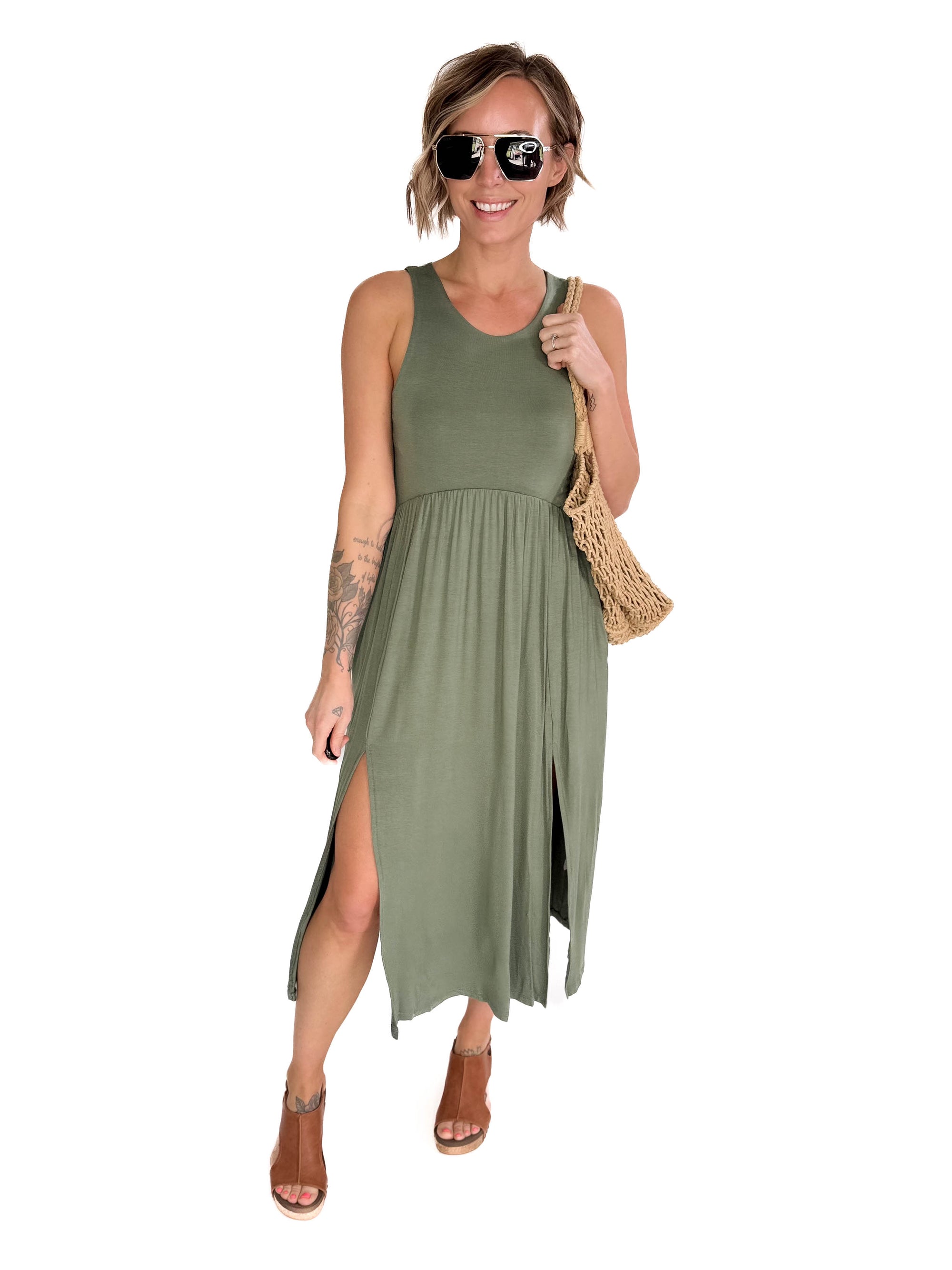 Beverly Side Slit Midi Dress- MODERN OLIVE