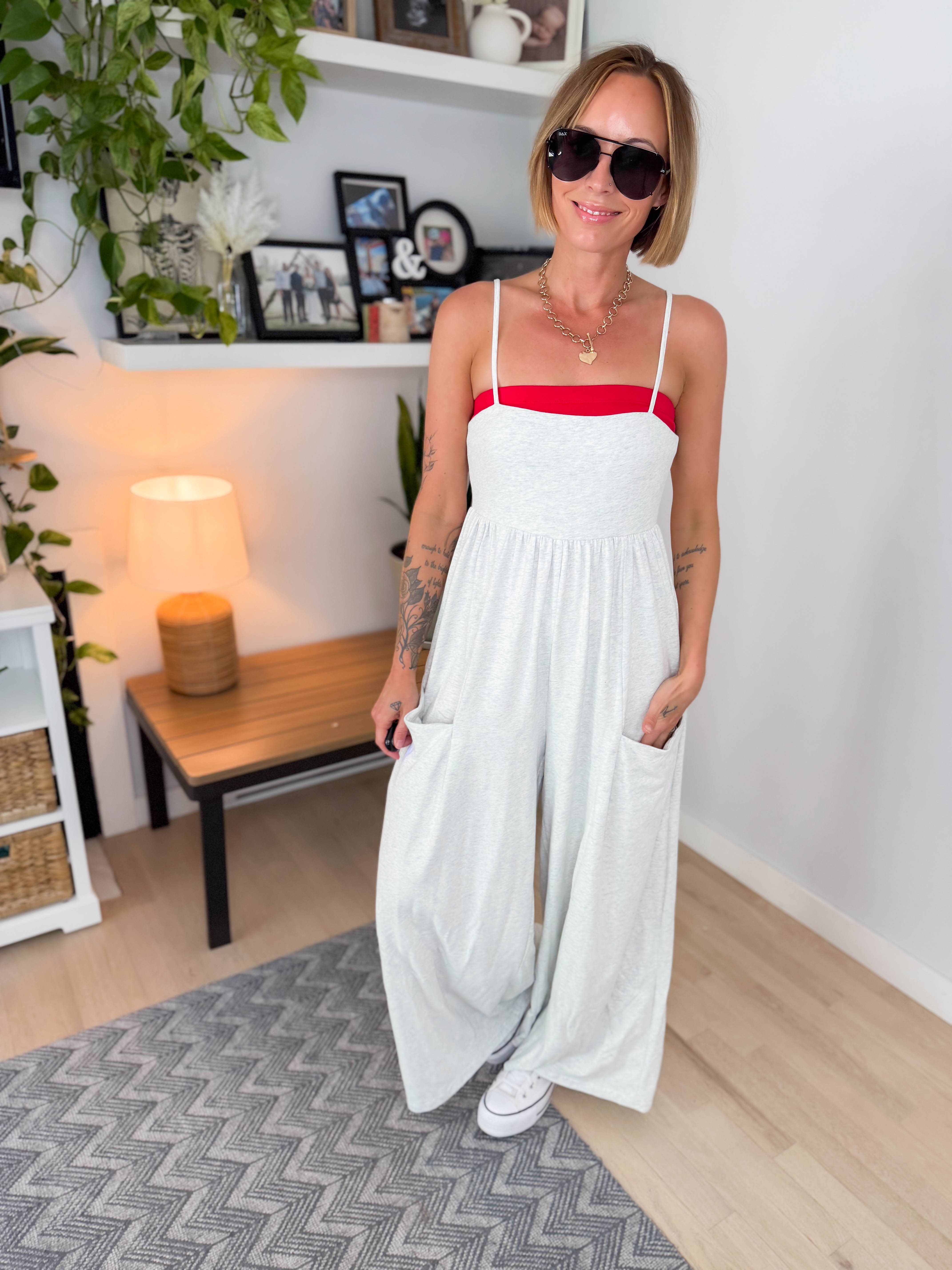Rowyn Wide Leg Jumpsuit- LIGHT GREY – Timber + Gray