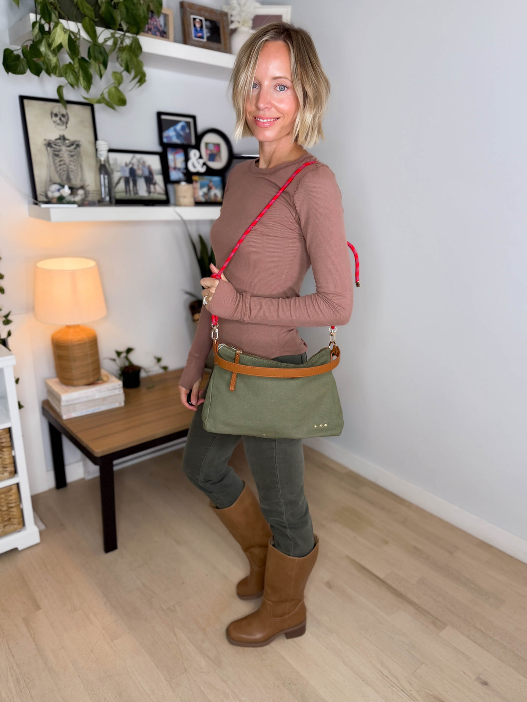 Cosette Canvas Shoulder Bag- OLIVE