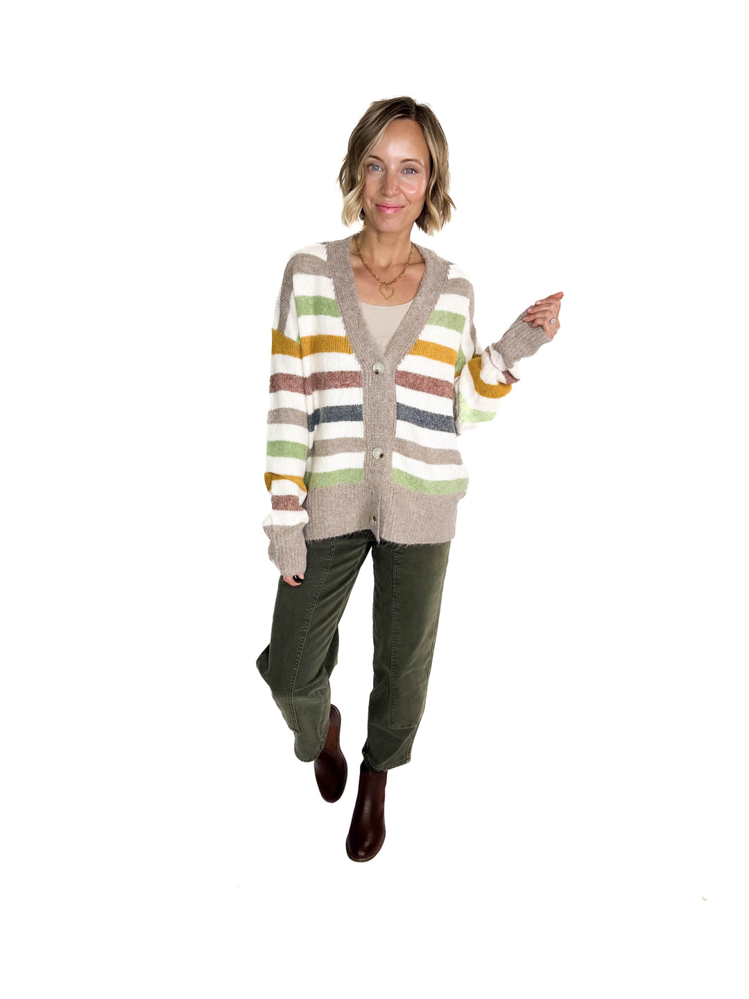 Winter Haven Button Down Cardigan- NEUTRAL STRIPES