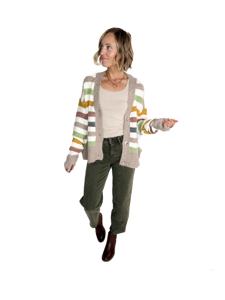 Winter Haven Button Down Cardigan- NEUTRAL STRIPES