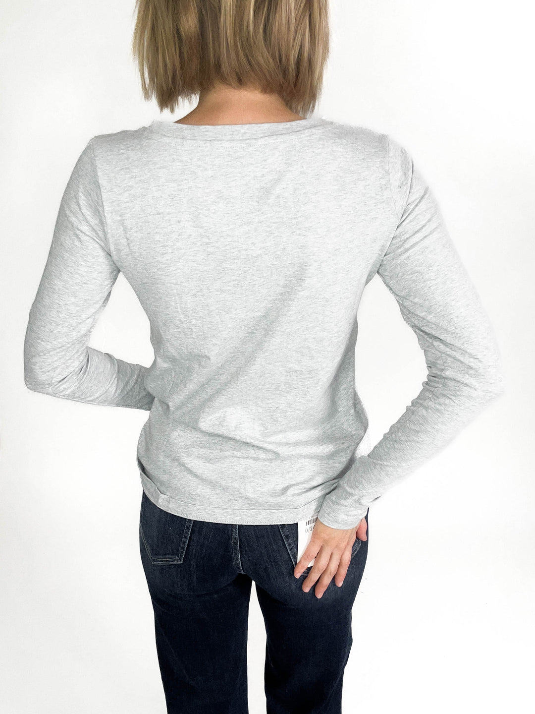 Azura Stretch Cotton Long Sleeve V-Neck Top- HTHR GREY -FINAL SALE