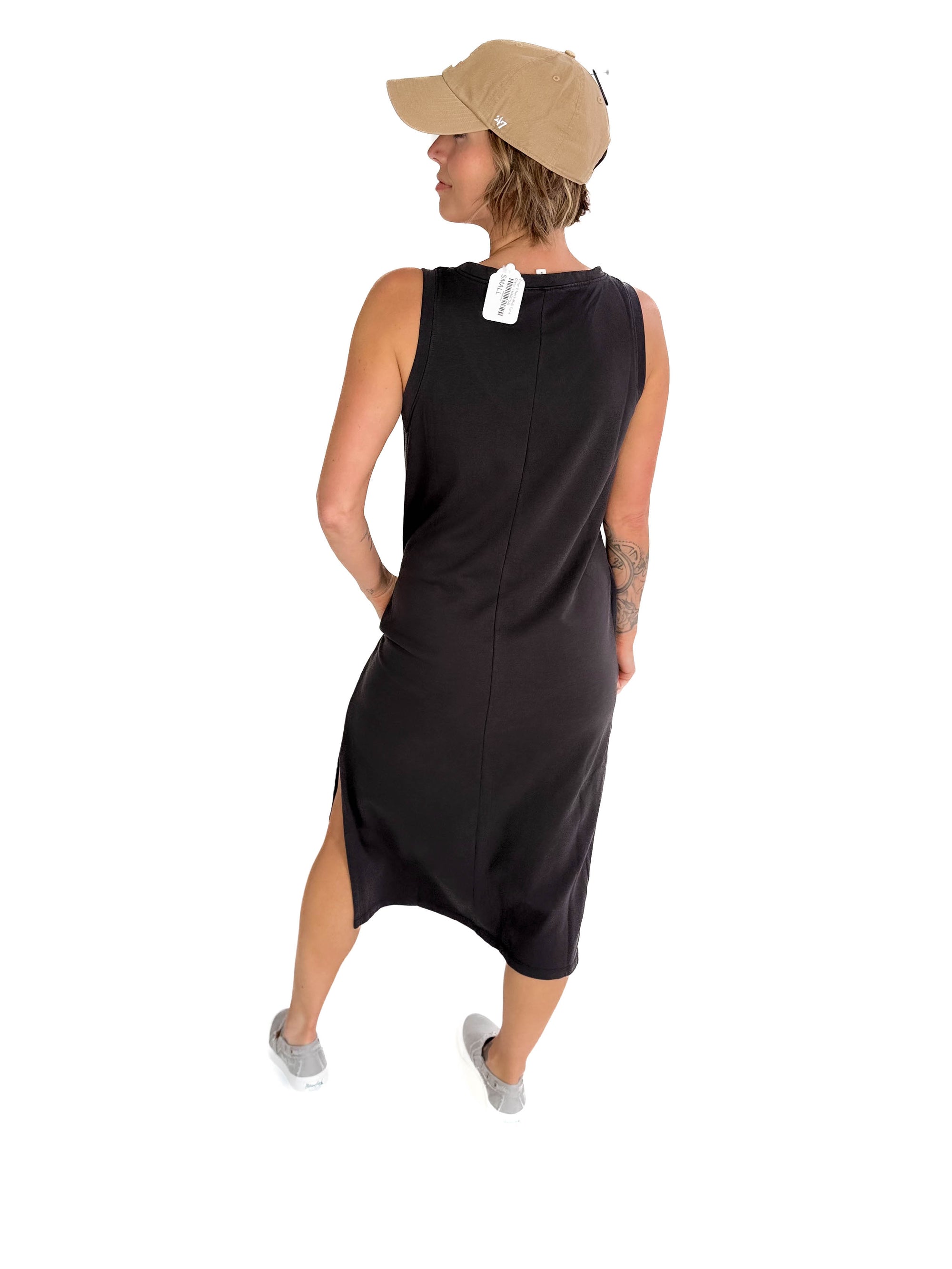 Briar V-Neck Midi Tank Dress- CHARCOAL