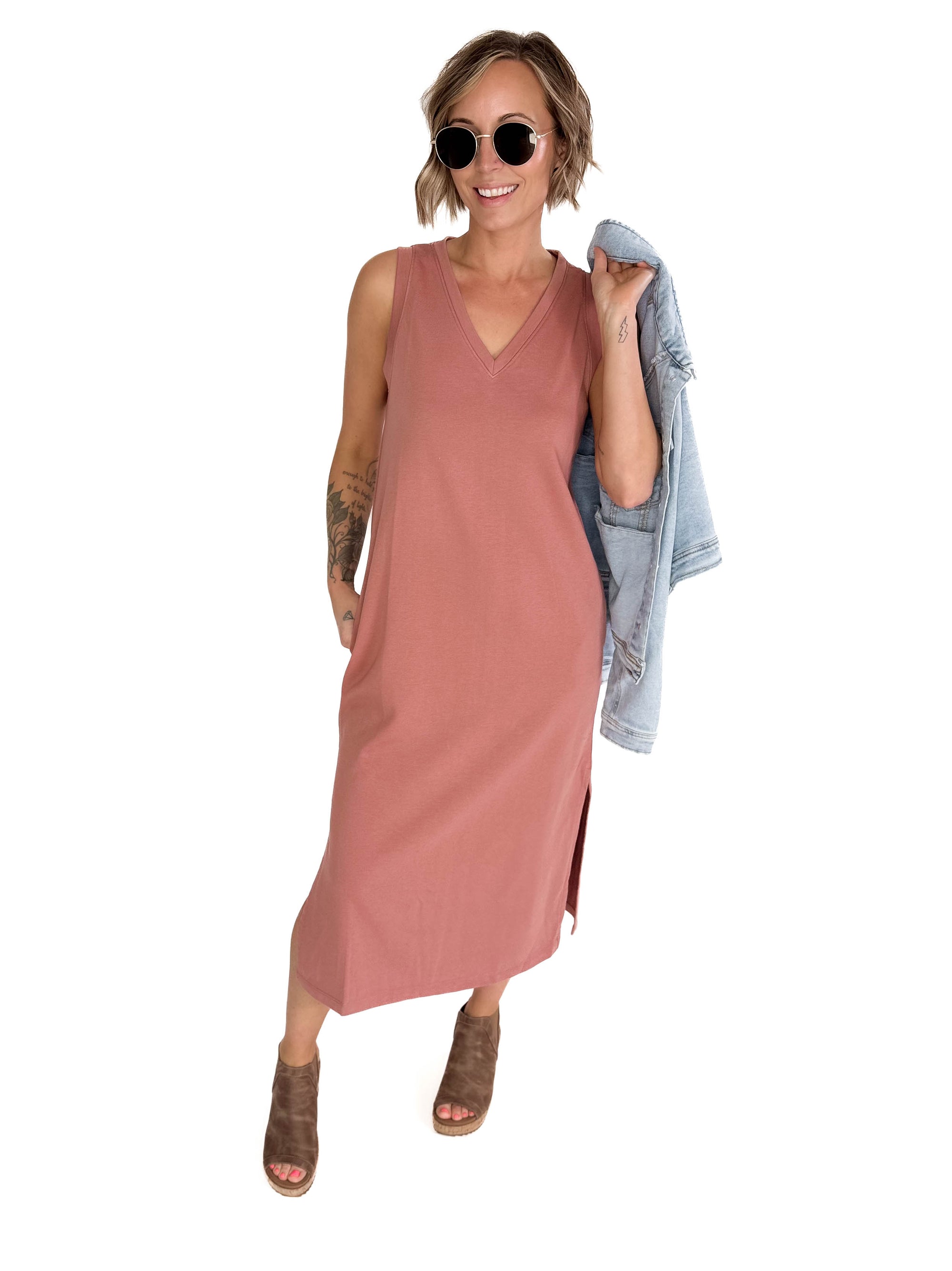 Briar V-Neck Midi Tank Dress- SIENNA
