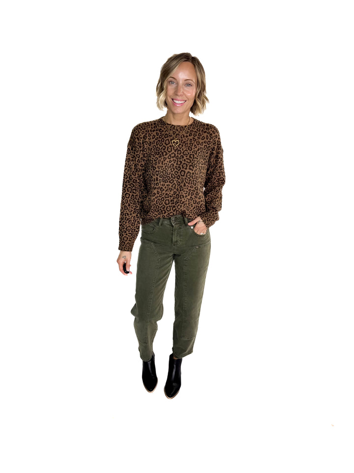 Lexi Leopard Crewneck Sweater- BROWN