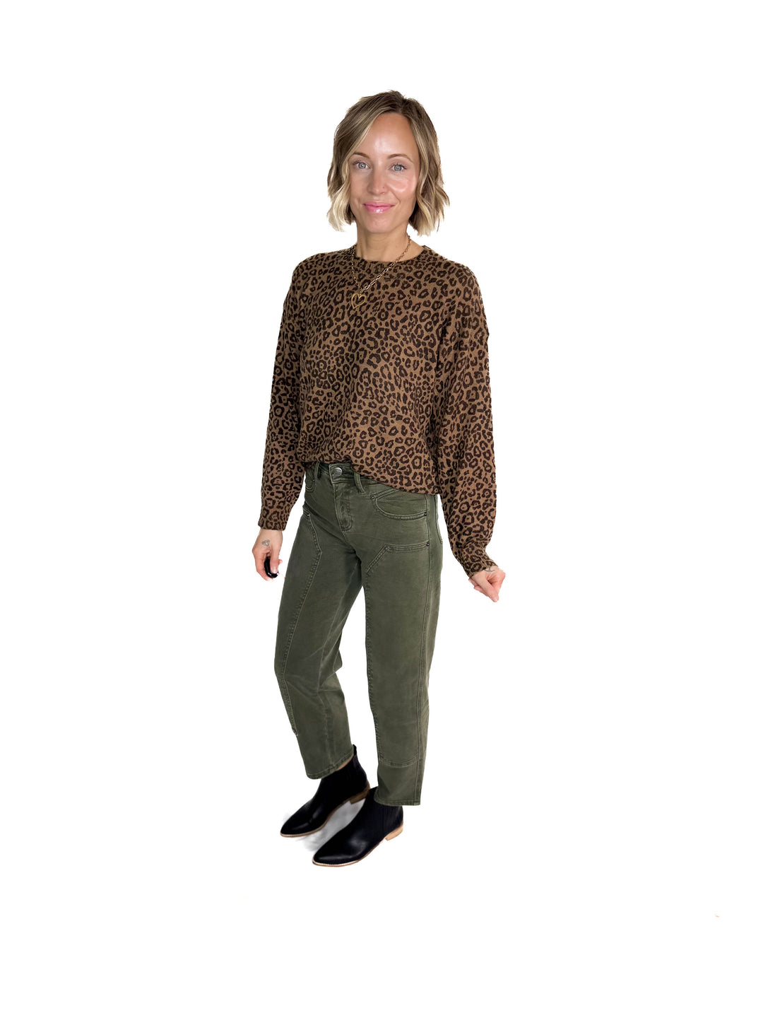 Lexi Leopard Crewneck Sweater- BROWN
