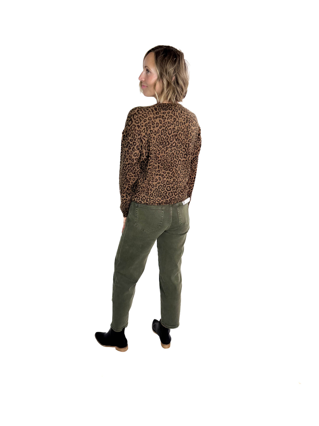 Lexi Leopard Crewneck Sweater- BROWN