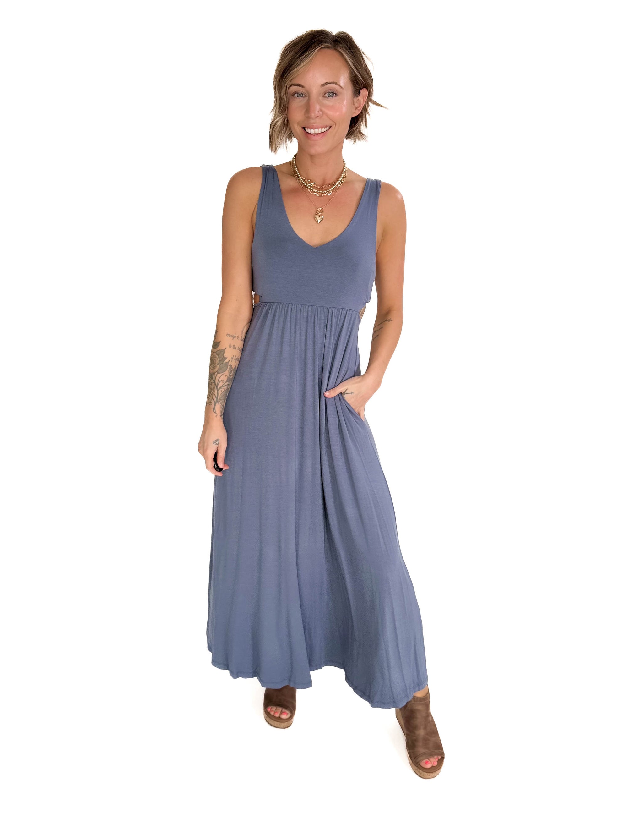 Agora Side Slit Maxi- VINTAGE DENIM