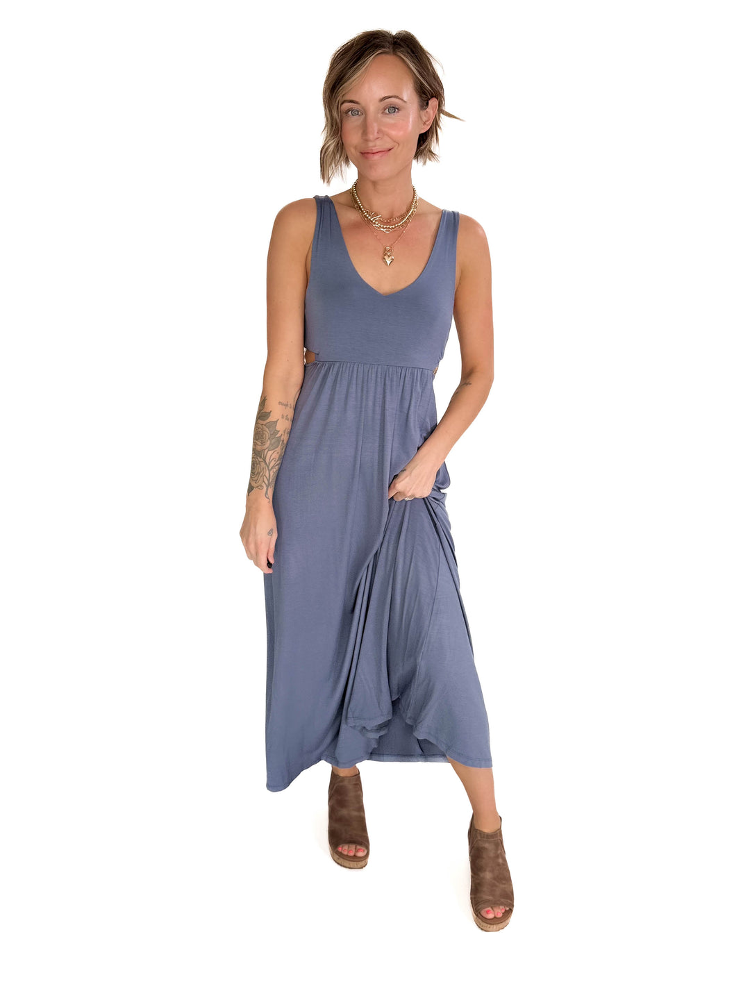 Agora Side Slit Maxi- VINTAGE DENIM-FINAL SALE