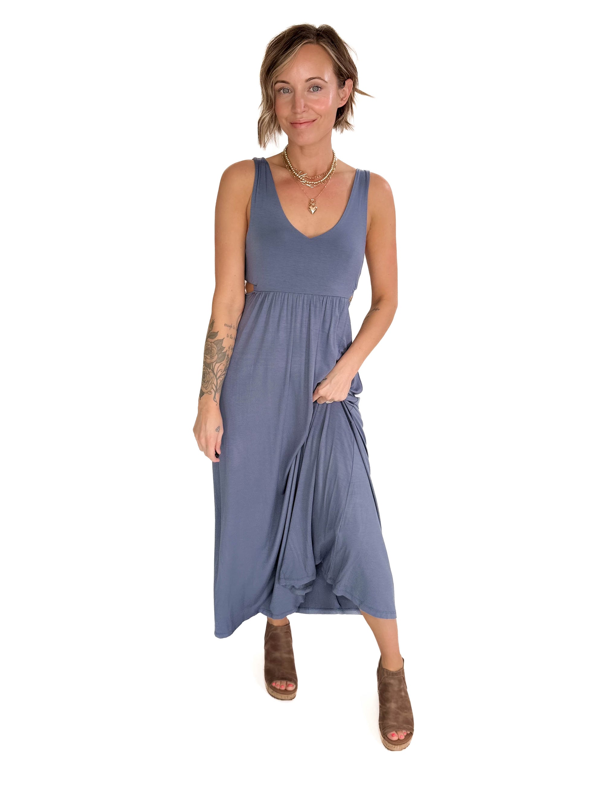 Agora Side Slit Maxi- VINTAGE DENIM