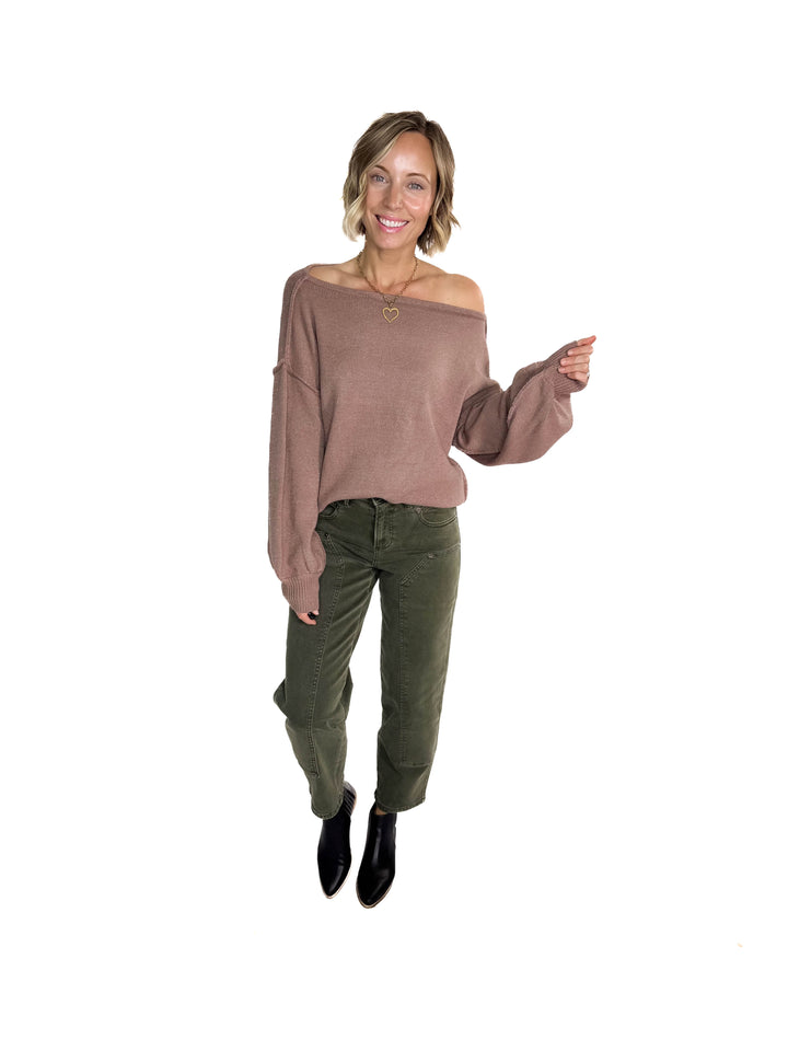 Seattle Boat Neck Sweater- MELANGE BROWN - final sale