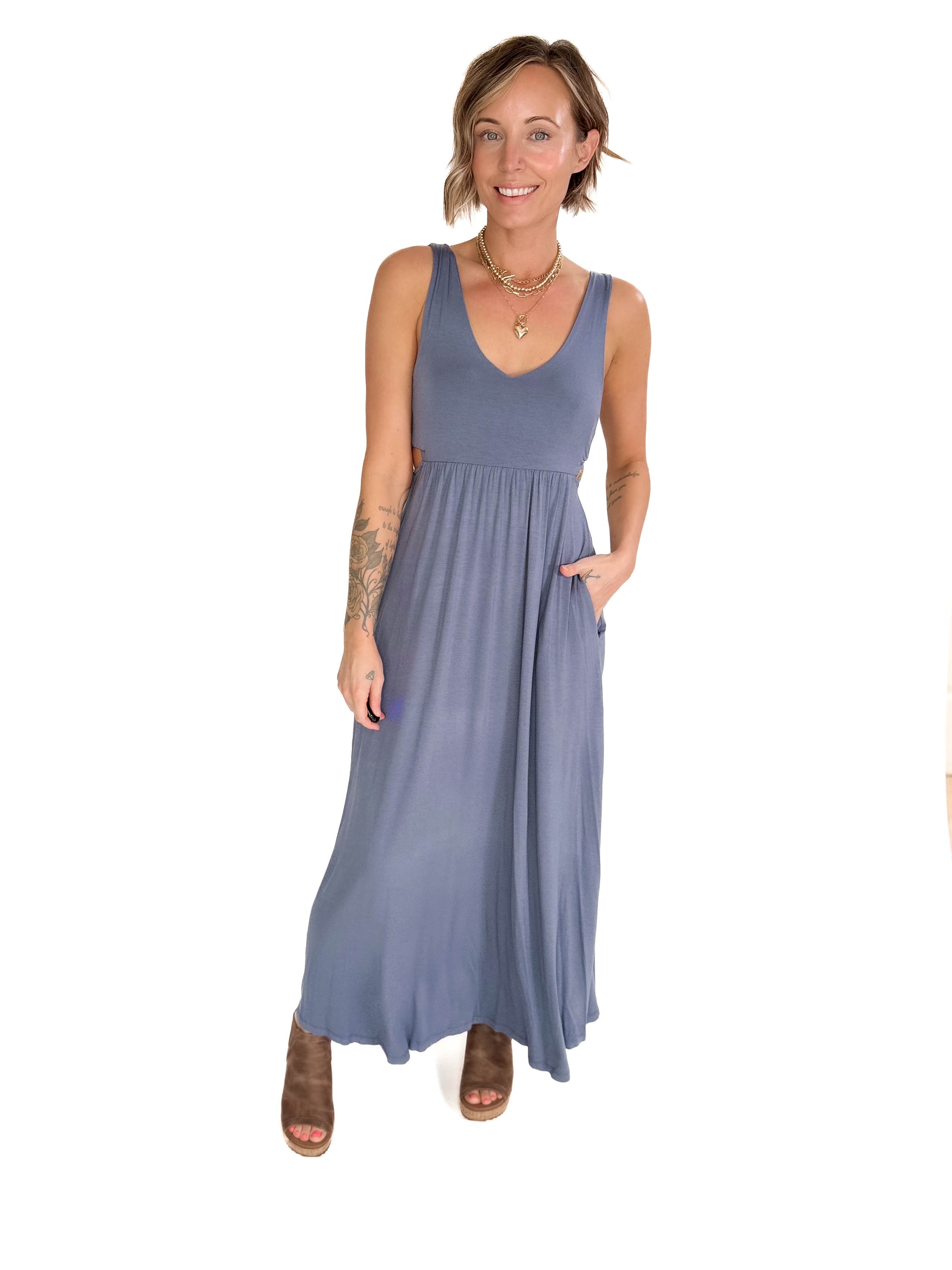 Agora Side Slit Maxi- VINTAGE DENIM