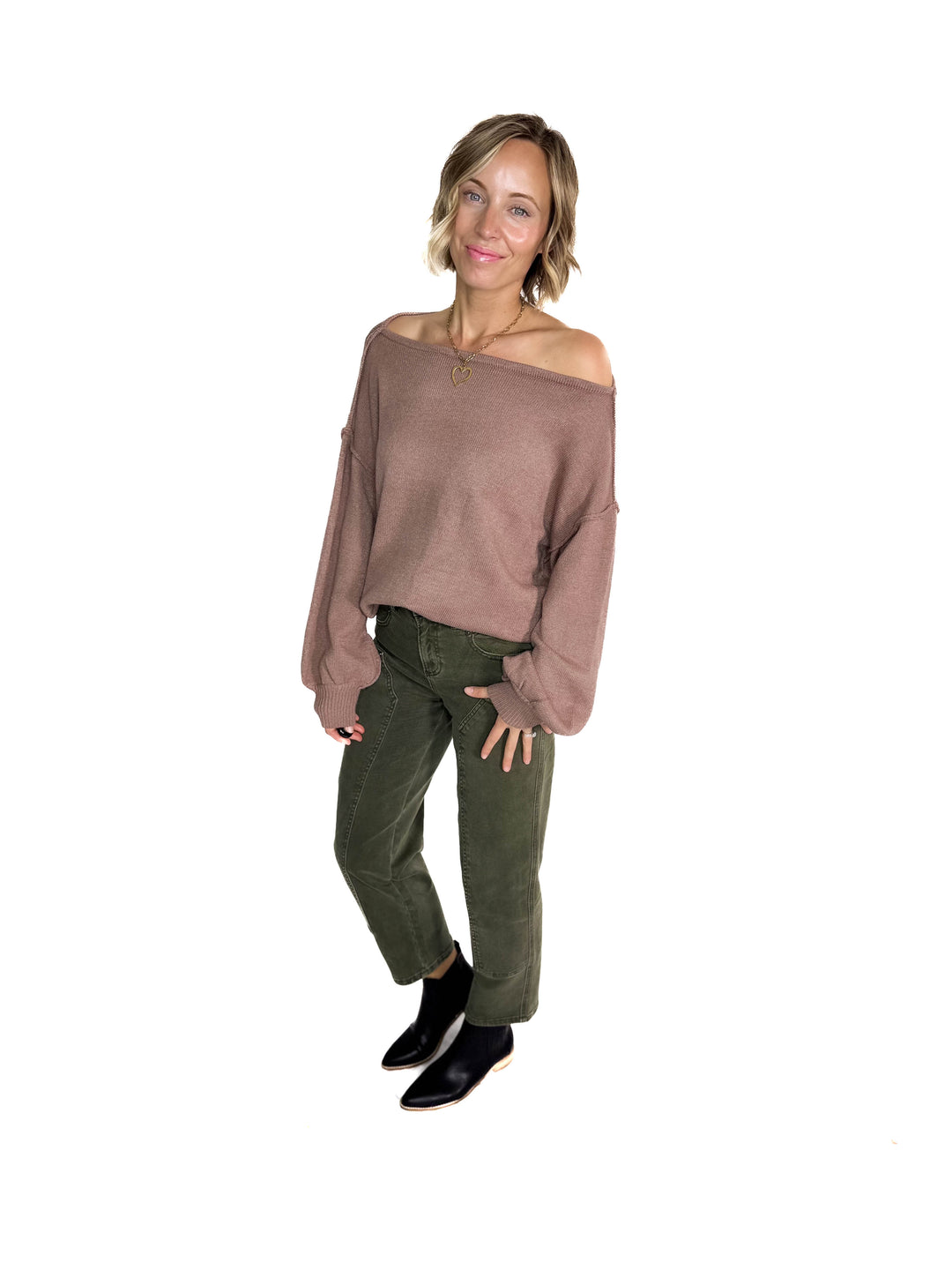 Seattle Boat Neck Sweater- MELANGE BROWN - final sale