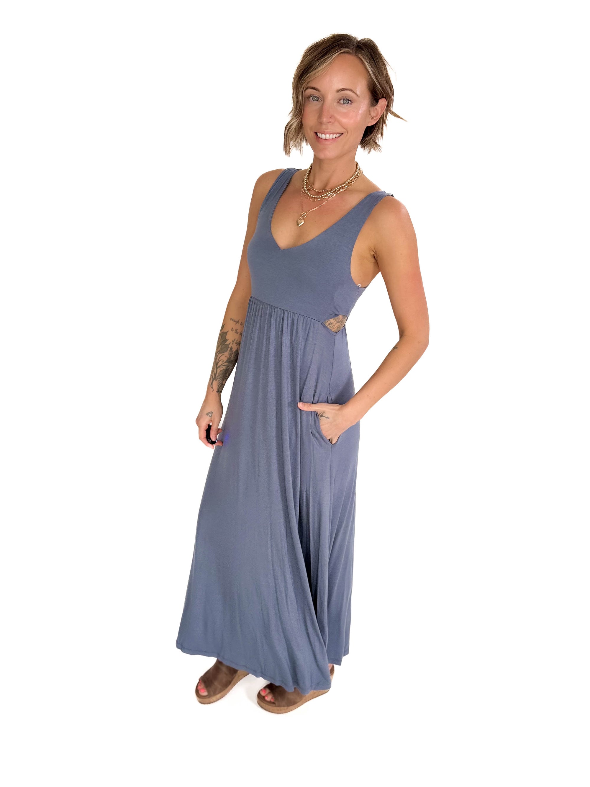 Agora Side Slit Maxi- VINTAGE DENIM