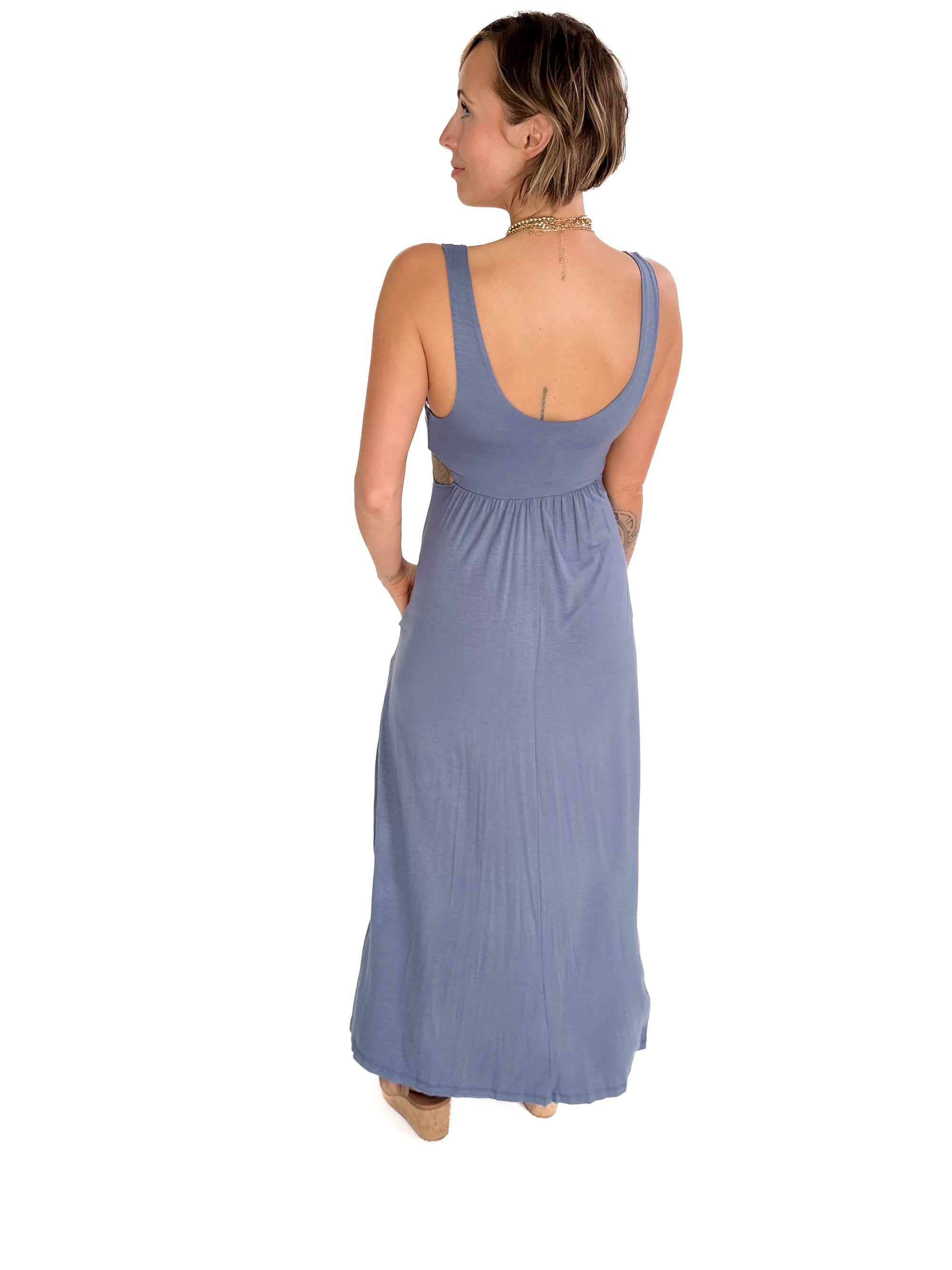 Agora Side Slit Maxi- VINTAGE DENIM