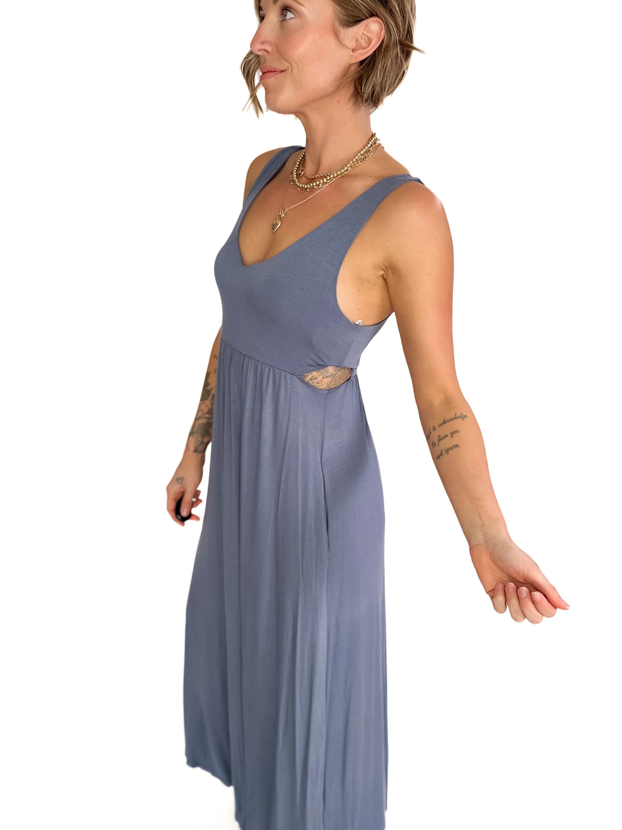 Agora Side Slit Maxi- VINTAGE DENIM