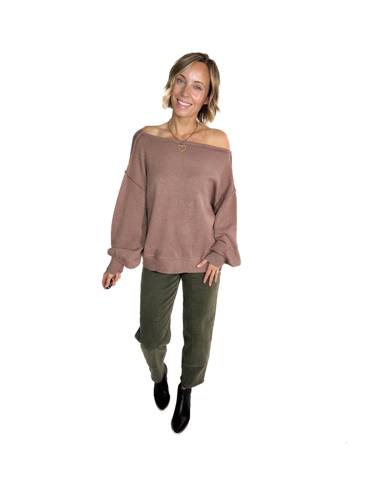 Seattle Boat Neck Sweater- MELANGE BROWN - final sale