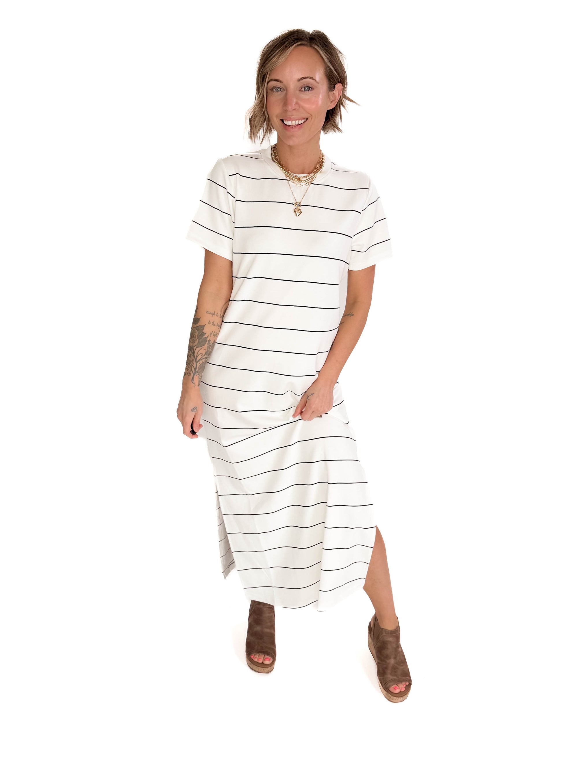 Dominica Stripe Scuba Maxi Dress- CREAM/BLACK