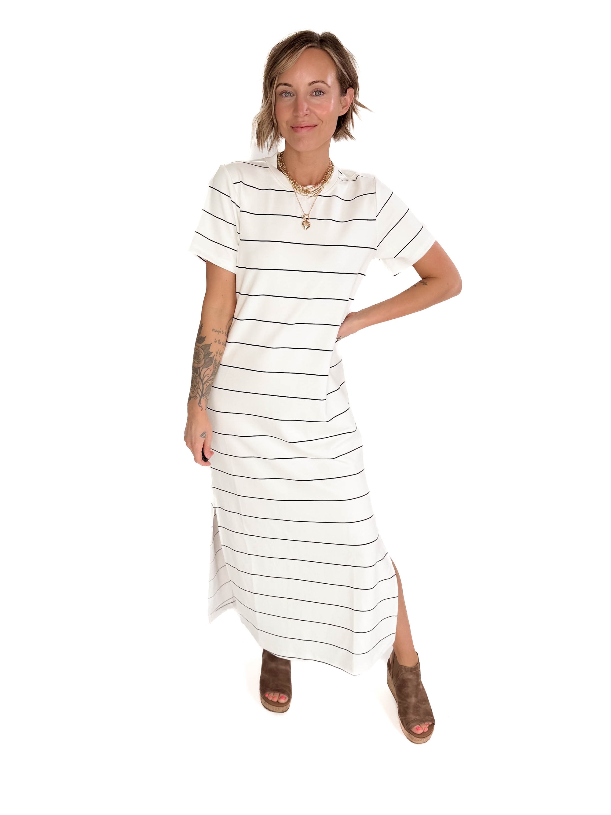 Dominica Stripe Scuba Maxi Dress- CREAM/BLACK