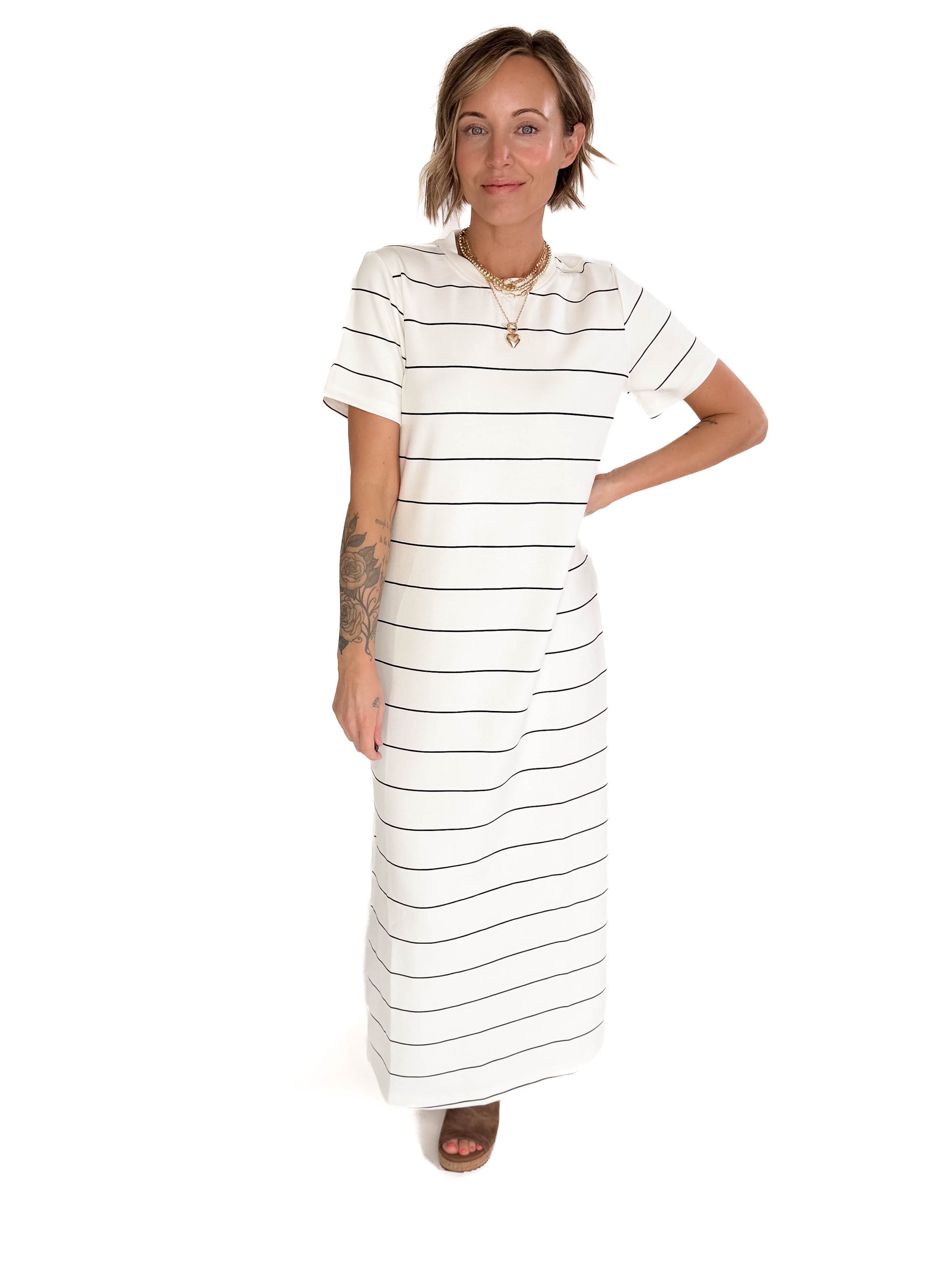 Dominica Stripe Scuba Maxi Dress- CREAM/BLACK