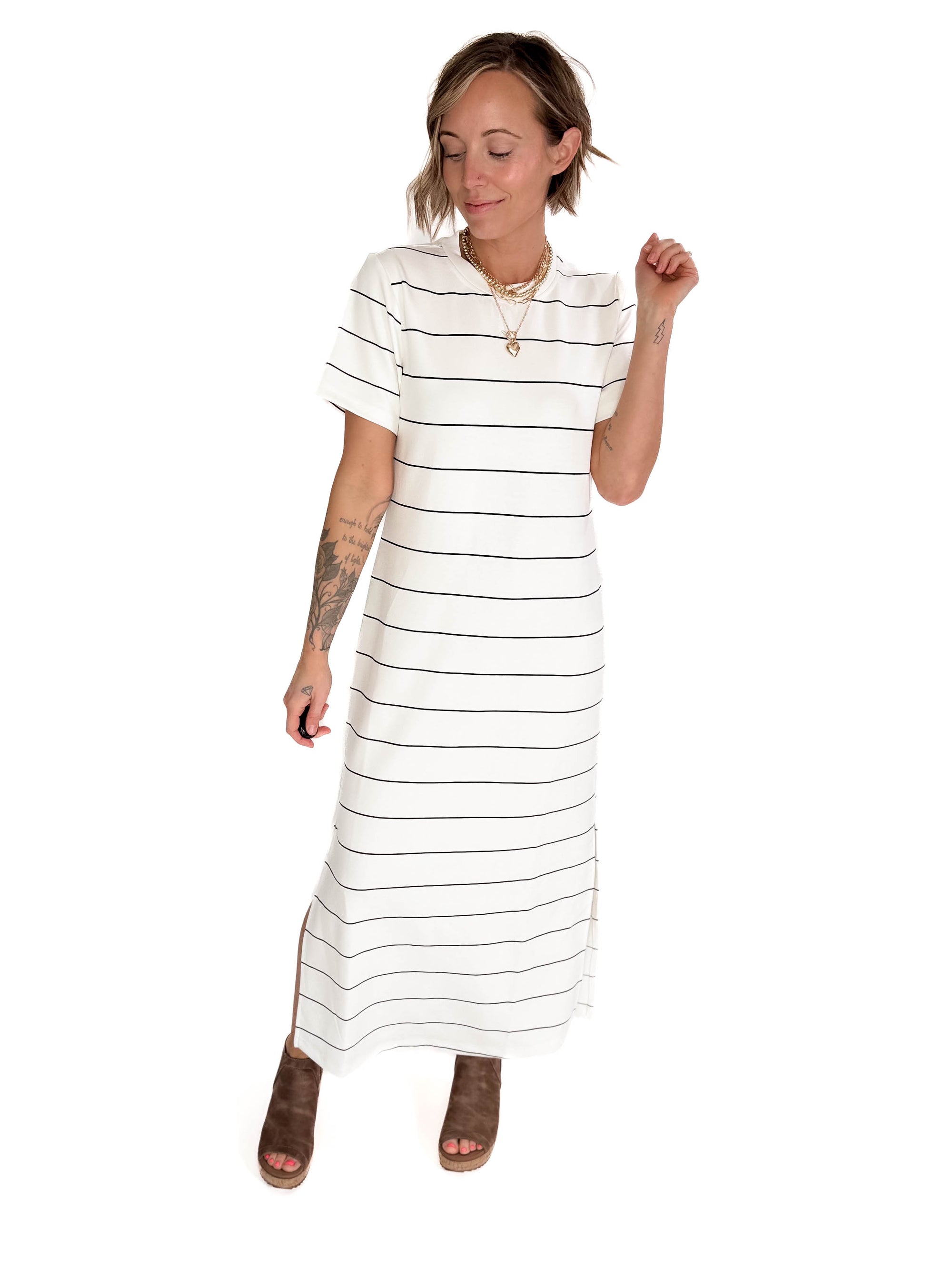 Dominica Stripe Scuba Maxi Dress- CREAM/BLACK