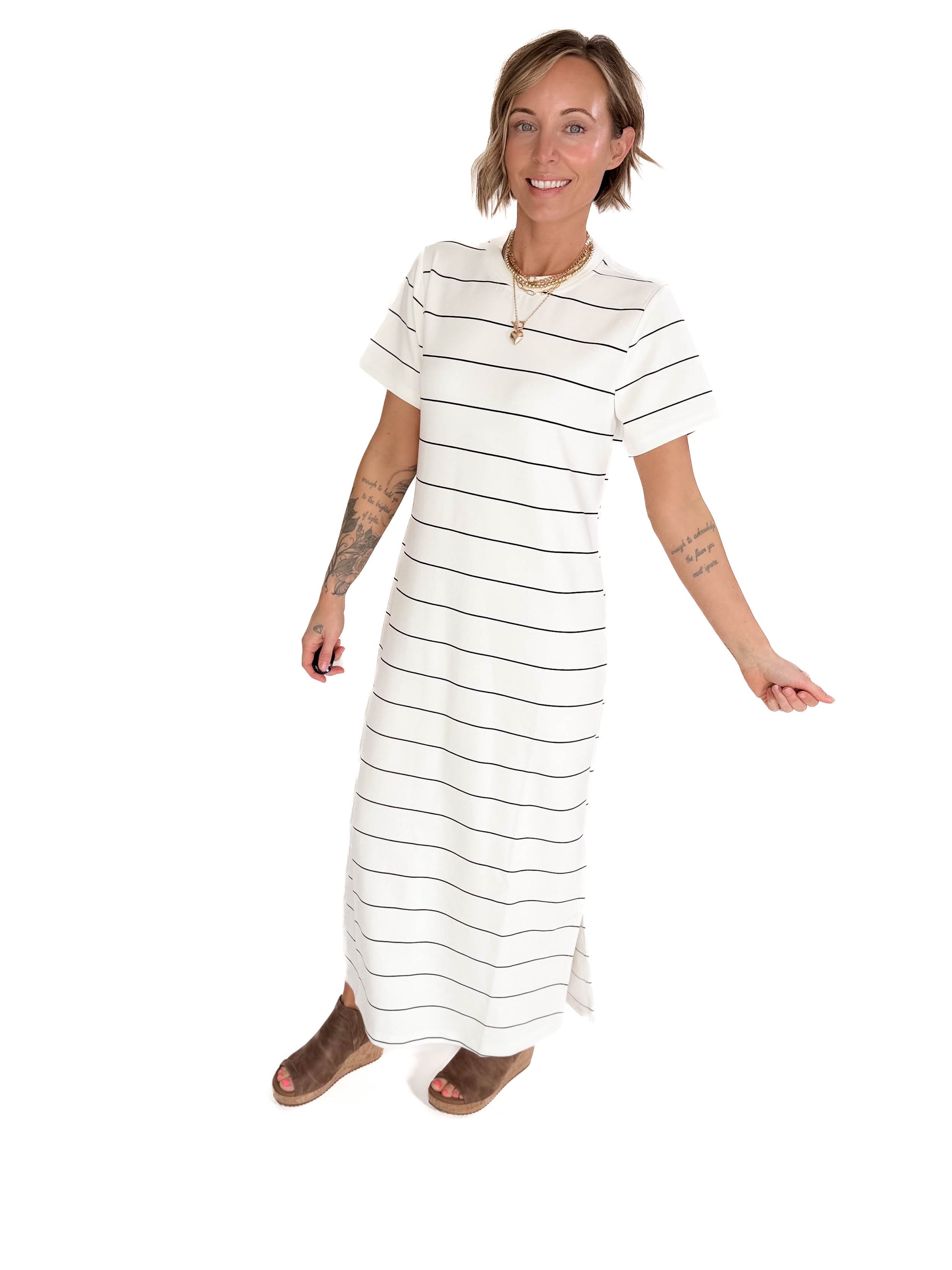 Dominica Stripe Scuba Maxi Dress- CREAM/BLACK